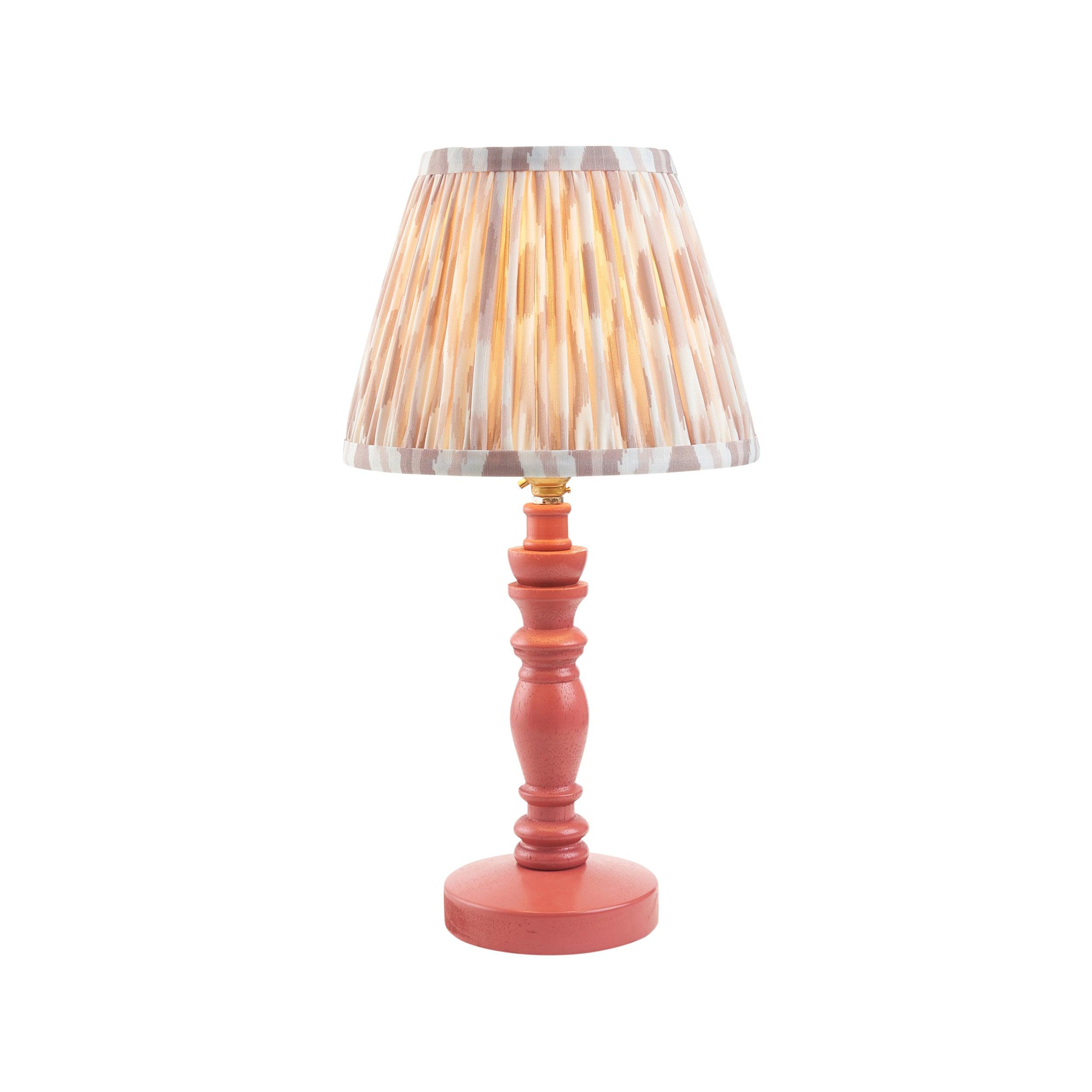 Bibury Pink Table Lamp with Ikat 20cm Neutral Shade - Modern Bedside Lighting for Bedroom, Living Room & Office Decor