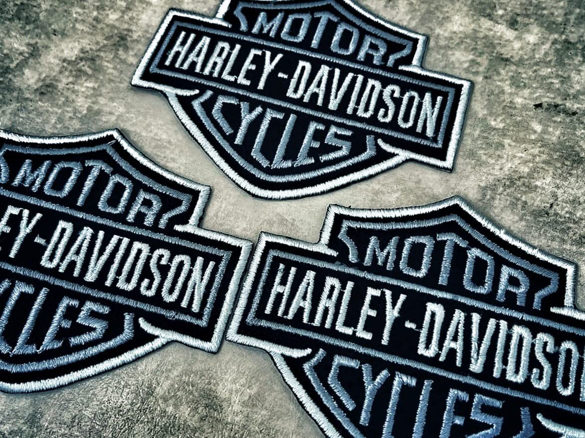 Harley Davidson 4 Inch Classic Gray Logo Iron-On Patch Set of 3 - Perfect for Jackets, Vests, Backpacks & DIY Denim Customization