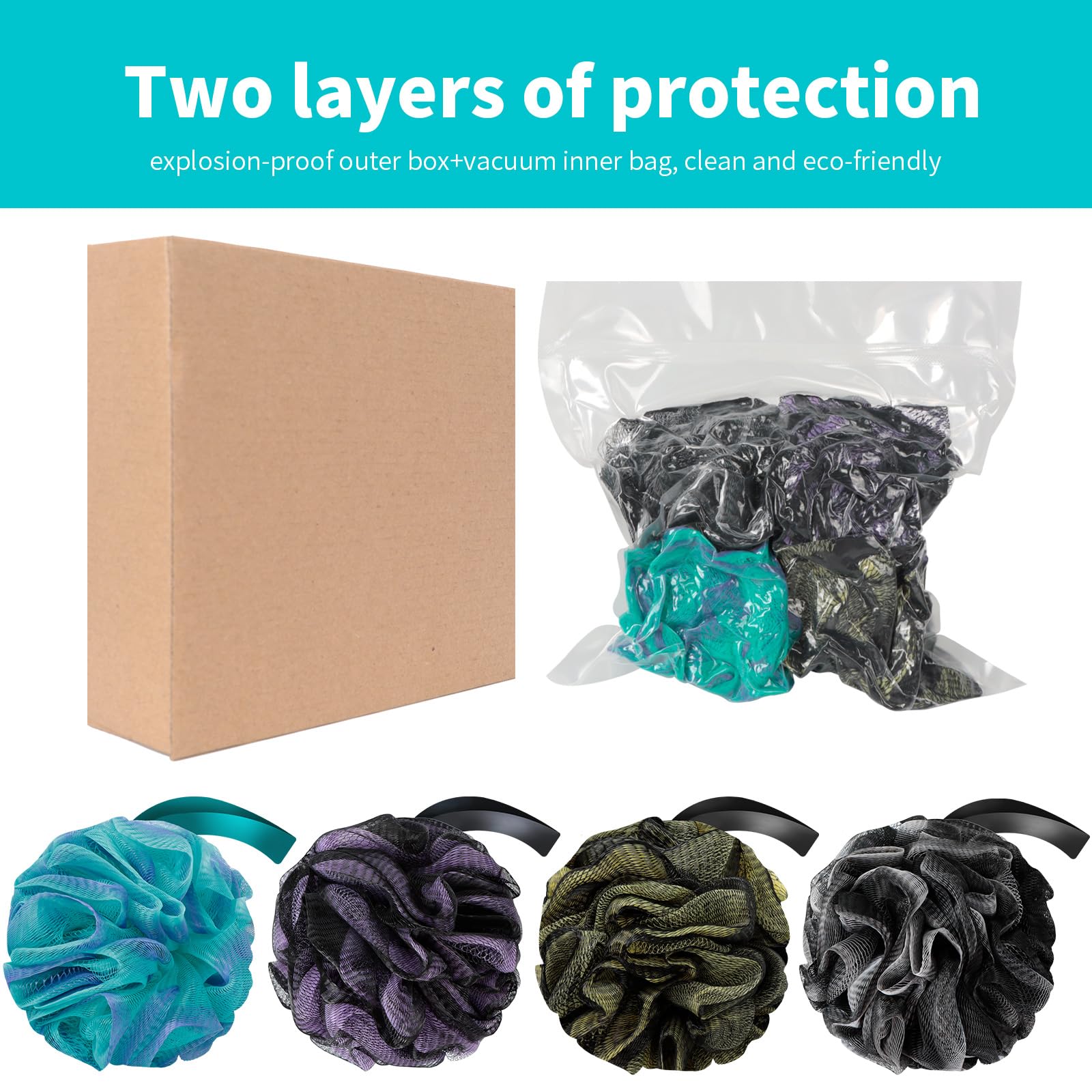 Exfoliating Loofah Sponge for Shower & Bath - Soft Mesh Body Scrubber for Women & Men - Pack of 4 (60g Each) - Perfect for Deep Cleansing, Dead Skin Removal & Spa-Like Experience at Home - Dark Elf Color