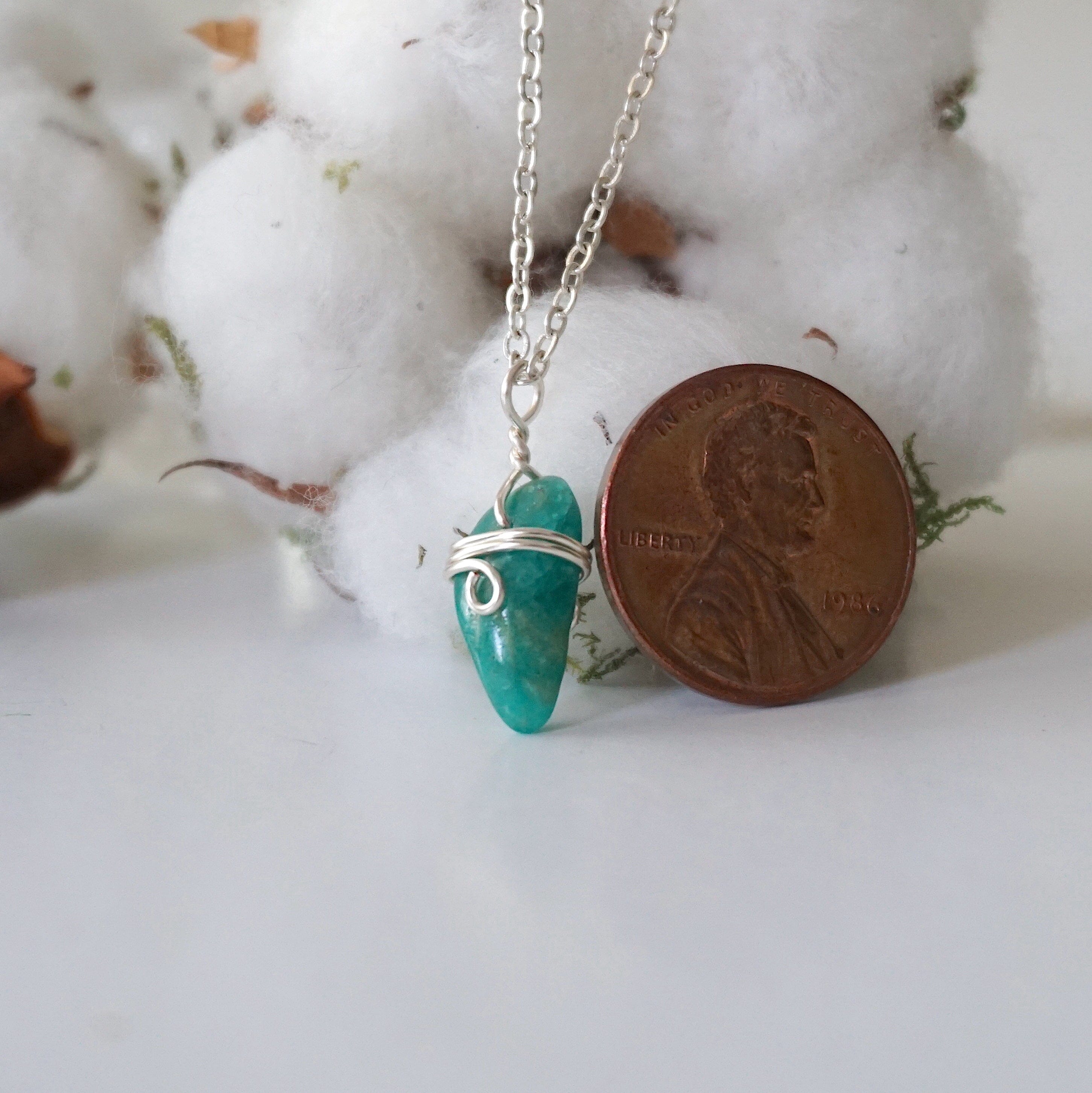 Amazonite Healing Stone Necklace - Sterling Silver Wrapped Charm Pendant for Women - Perfect for Meditation, Yoga & Spiritual Gifts