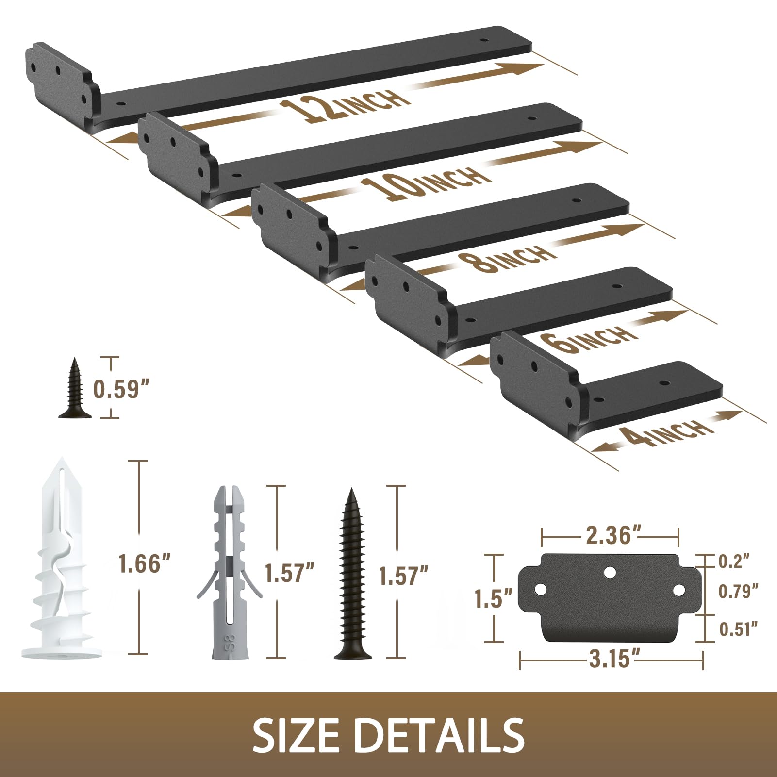 Goovilla 6 Inch Heavy Duty Floating Shelf Brackets (6 Pack) - 160 lb Load Capacity, Black Metal Wall Shelving Supports for Wood Shelves - Perfect for Home Office, Kitchen, Garage & DIY Storage Solutions