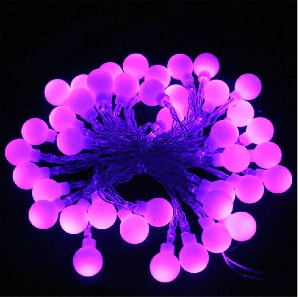 DINOWIN Solar Powered 50 LED Ball String Lights - 23ft/7M Waterproof Fairy Lights for Outdoor Garden, Lawn, Yard, Fence & Christmas Tree Decorations (Purple) | Perfect for Patio Parties, Weddings & Holiday Lighting