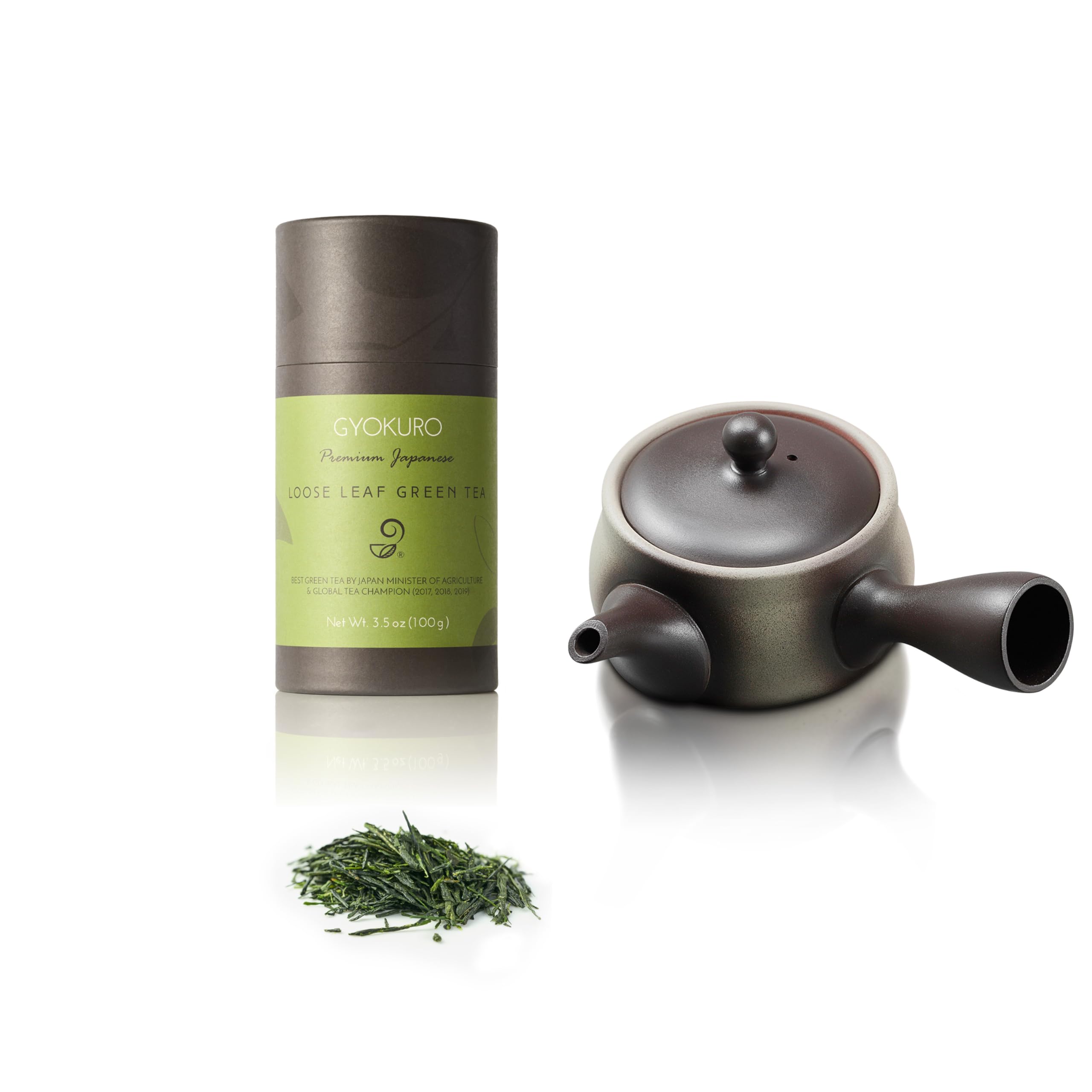 Premium Gyokuro Green Tea & Tokoname Kyusu Teapot Set - Authentic Japanese Green Tea Gift for Tea Lovers - Non-GMO, Delicate Flavor - Perfect for Home Tea Ceremonies & Relaxation