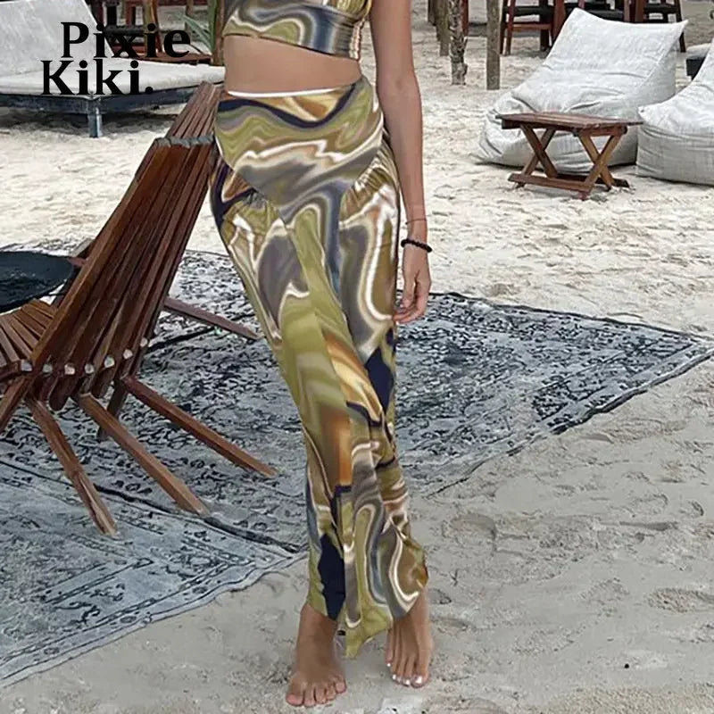 Vintage 2000s Aesthetic Abstract Yellow Printed High Waisted Long Skirts for Women - Retro Fashion Bottoms P85 BD18 | Perfect for Boho Chic Outfits, Casual Wear & Festival Style