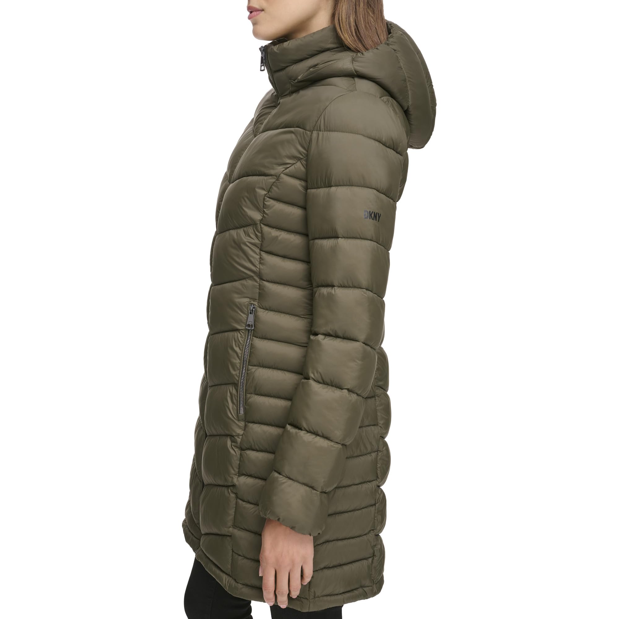 DKNY Women's Lightweight Hooded Puffer Jacket - Stylish & Warm Winter Coat for Casual Outings & Outdoor Activities