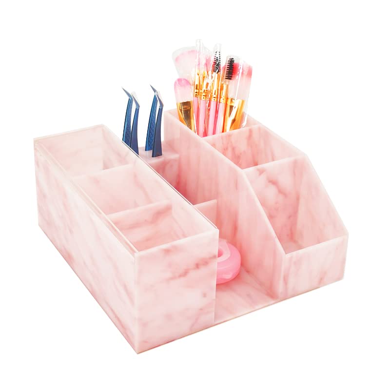 Acrylic Eyelash Extension Organizer with Tweezers Holder - Marble Pink Beauty Tool Storage Box for Lash Artists & Home Salon Use | Perfect for Professional Eyelash Extension Kits & DIY Beauty Storage