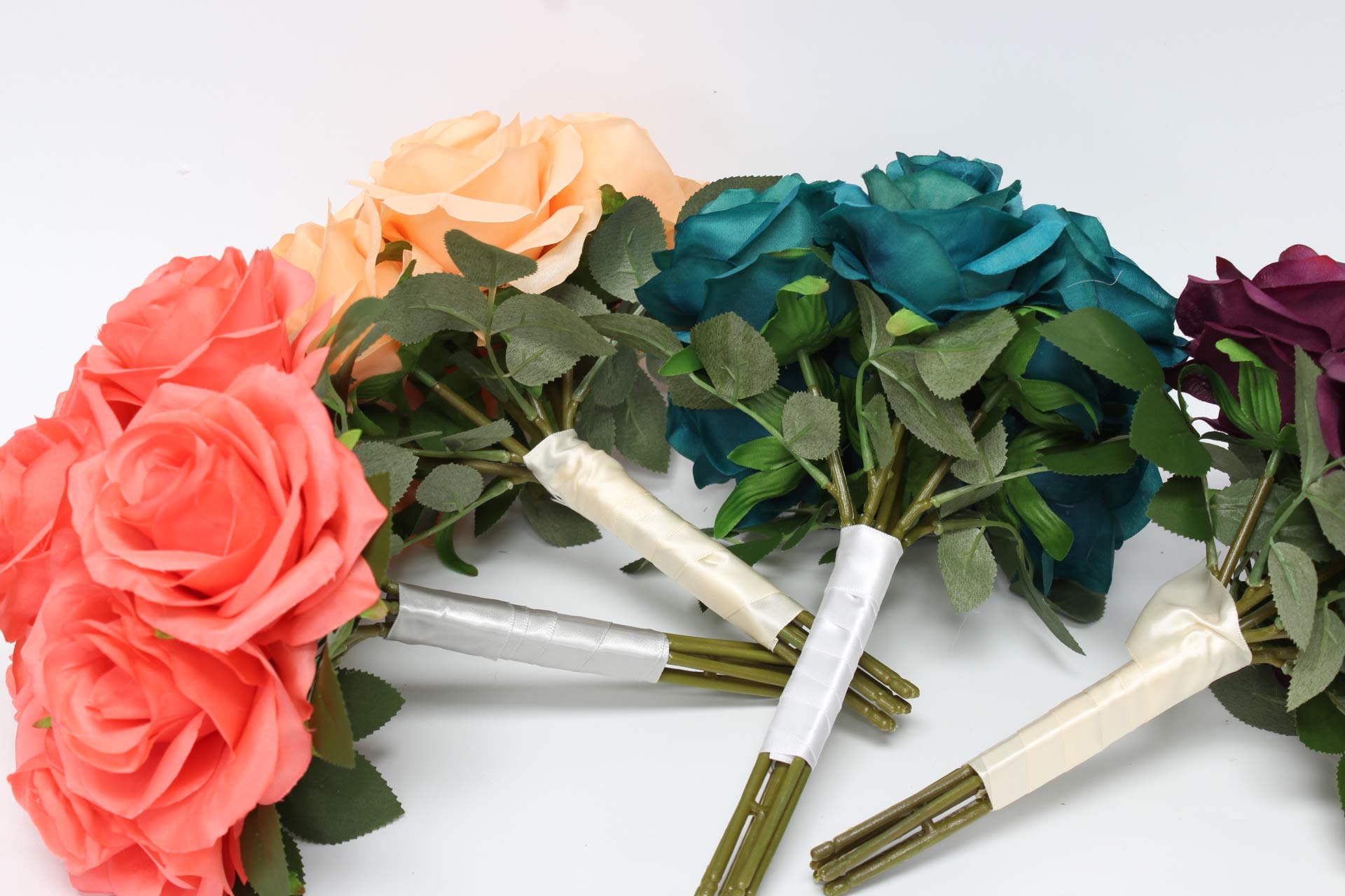 Handmade Artificial Rose Bouquet with Greenery - Burgundy Red Classic Floral Arrangement for Home Decor, Wedding Centerpieces, and Gift Giving