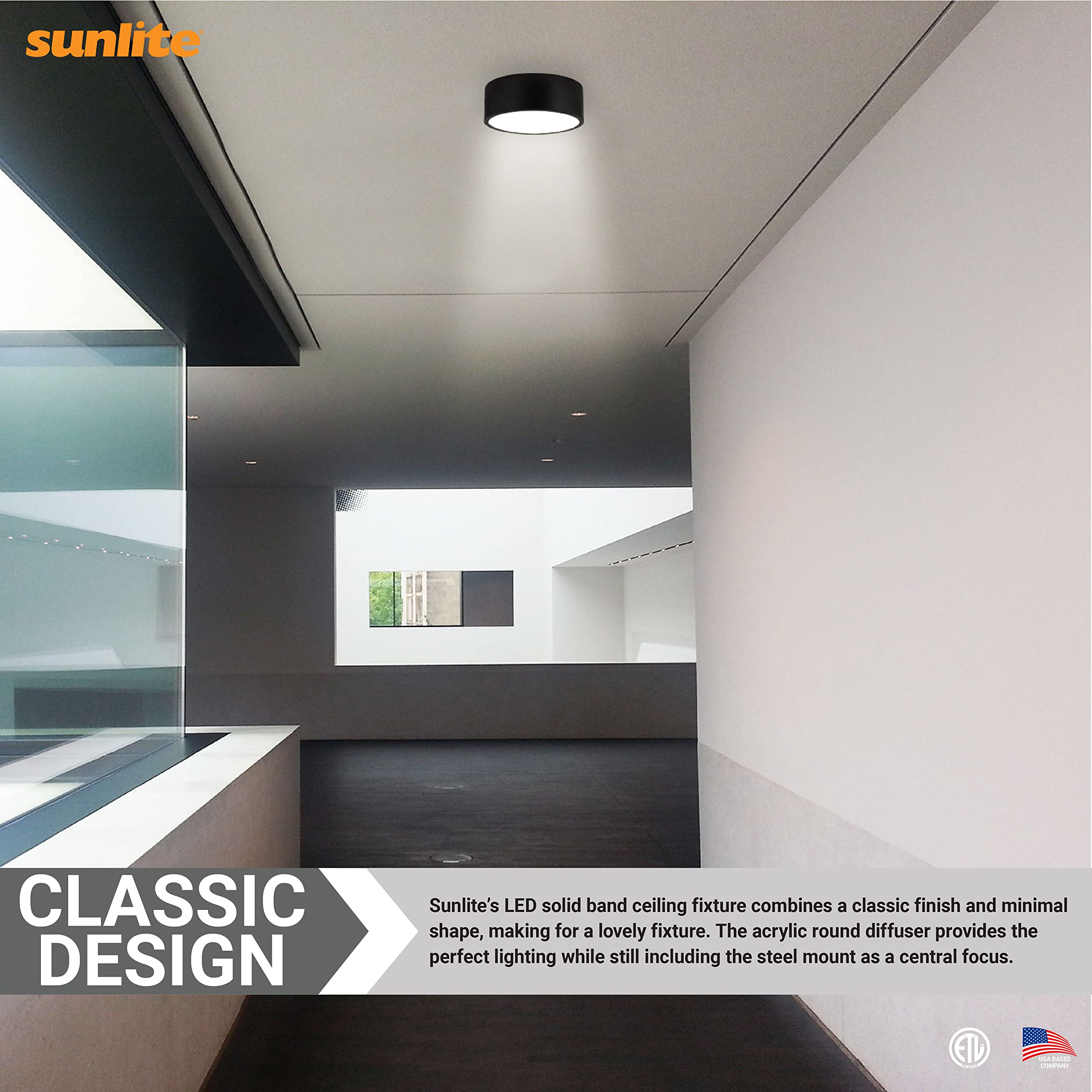 Sunlite 81377 11-Inch LED Ceiling Light Fixture - 15W (60W Equivalent), 950 Lumens, Adjustable Color Temperature (3000K/4000K/5000K), 80 CRI, Dimmable, ETL Certified - Perfect for Bedrooms, Kitchens & Office Lighting
