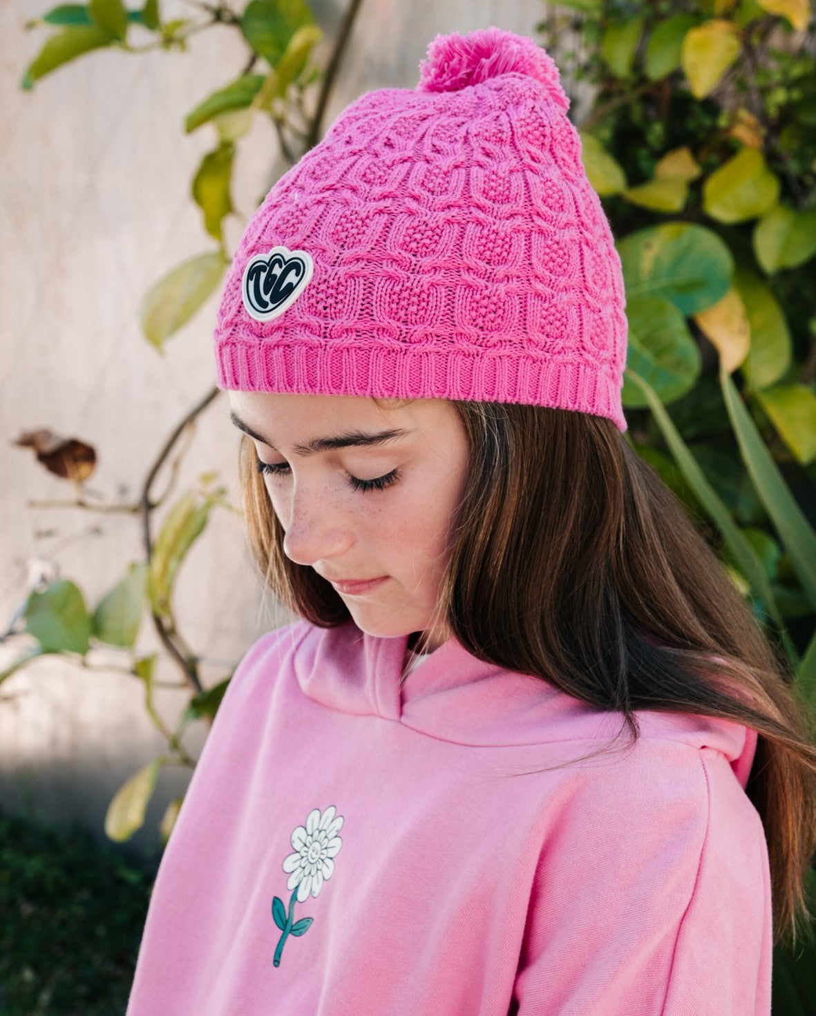 TGC Lace Knit Pom Pom Beanie - Bubblegum Pink Winter Hat for Women, Soft Warm Chunky Knit Slouchy Beanie with Faux Fur Pom, Cute Casual Winter Accessory for Cold Weather, Outdoor Activities & Fashion Outfits