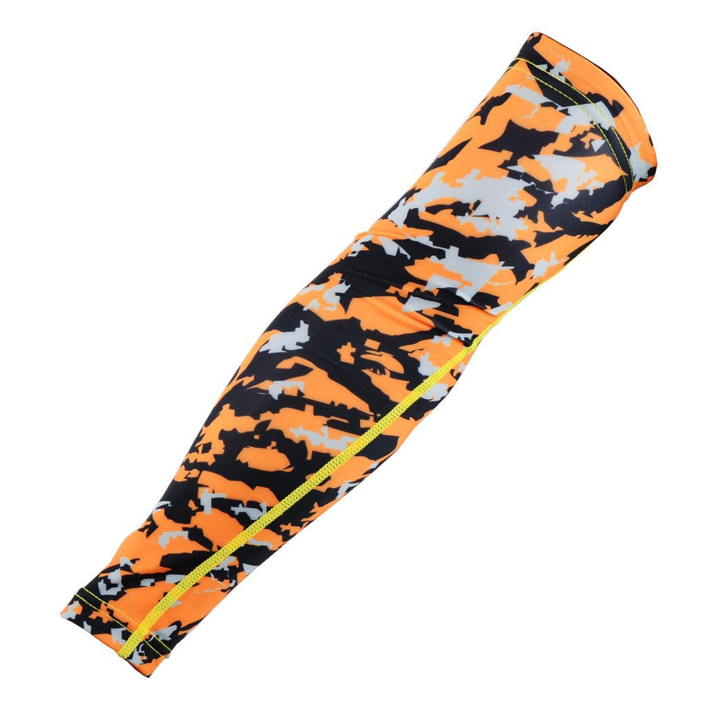 Camo Orange Compression Arm Sleeves for Men & Women - UV Protection & Muscle Support - Perfect for Running, Basketball, Cycling & Outdoor Sports