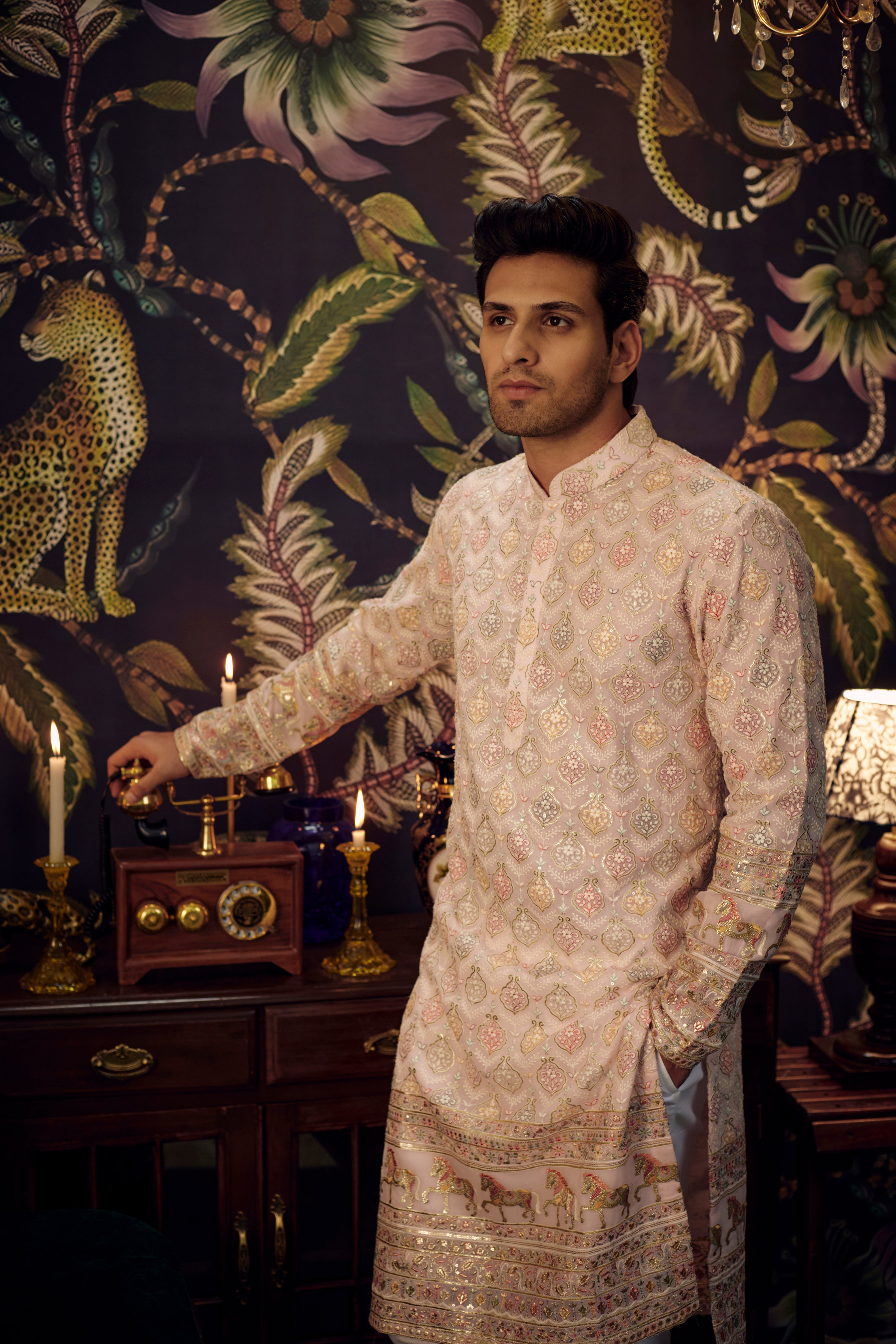 Exquisite Pink Embroidered Kurta with Intricate Horse Figures - Elegant Indian Ethnic Wear for Women, Perfect for Festivals, Weddings & Special Occasions