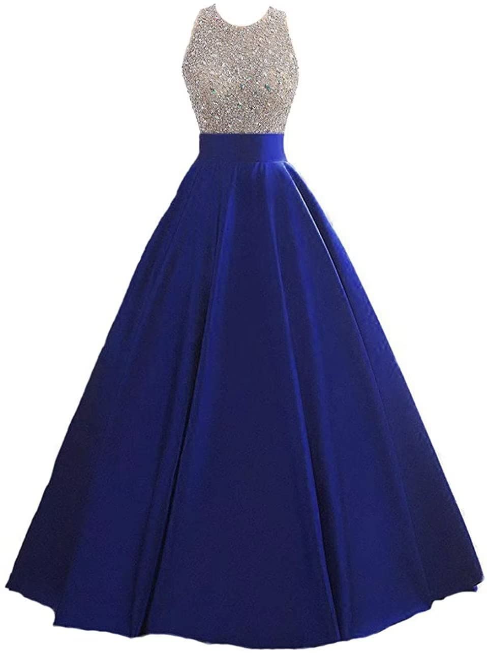 HEIMO Women's Sparkling Sequins Keyhole Back Evening Ball Gown Beaded Formal Prom Dress for Teens - Perfect for Homecoming, Quinceañera & Special Occasions