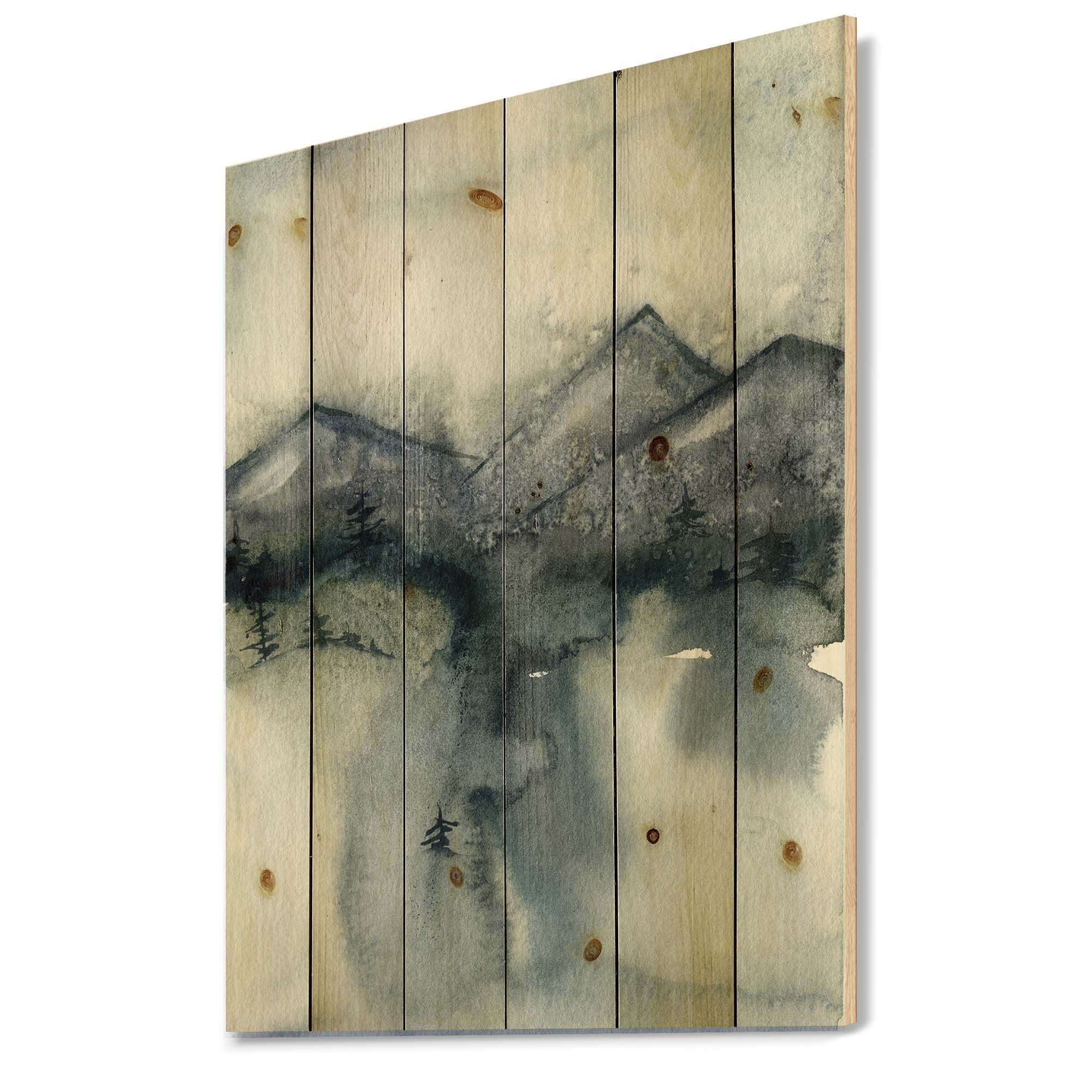Minimalist Mountain Landscape Wood Wall Art - Modern Abstract Grey Wood Panel Decor Printed on Natural Pine - Perfect for Living Room, Bedroom & Office