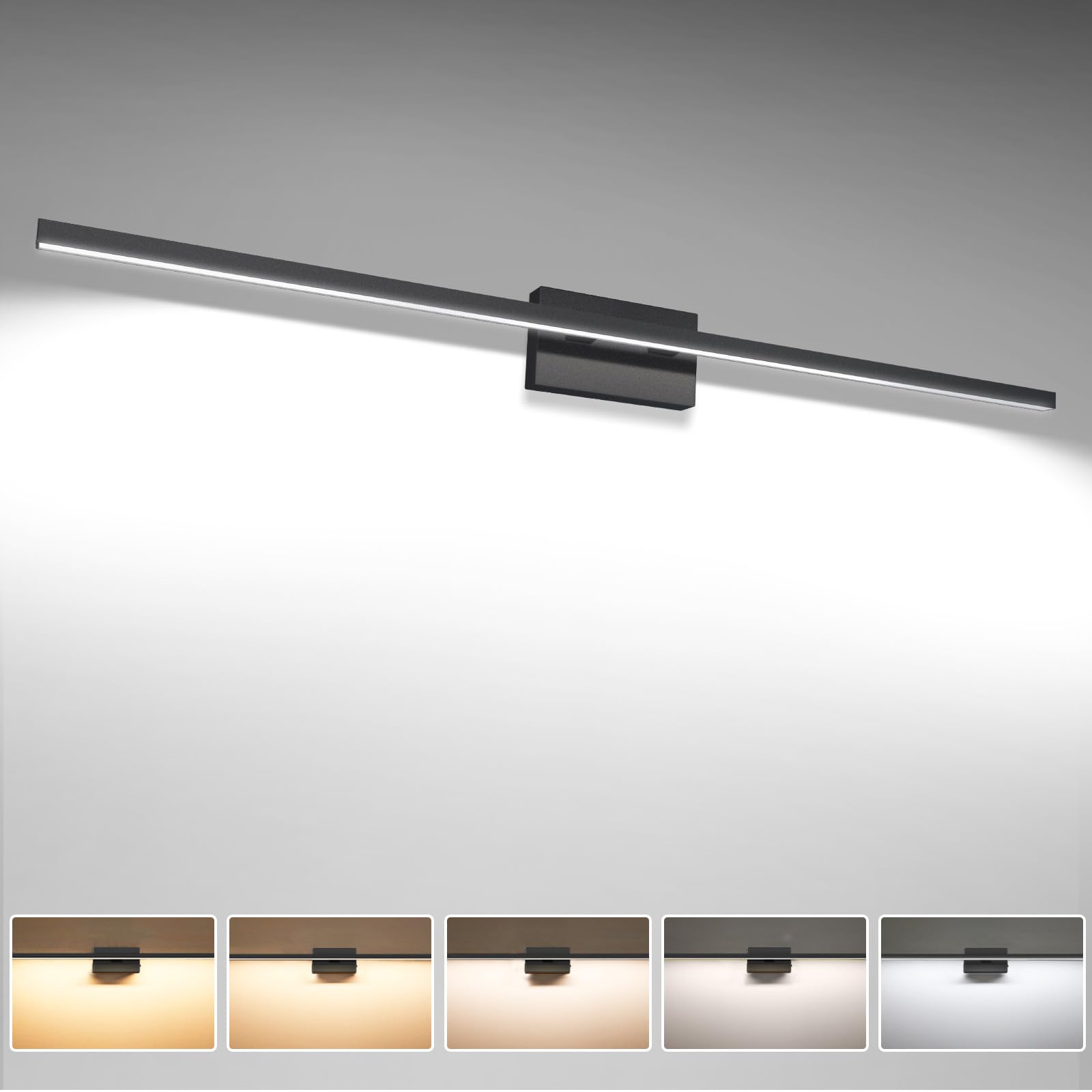 VOLISUN 48 Inch Modern Black LED Vanity Light Bar - 30W Dimmable 5CCT Bathroom Light Fixture for Mirror - ETL Certified - Perfect for Bathroom Makeup Vanity, Dressing Room & Spa Lighting