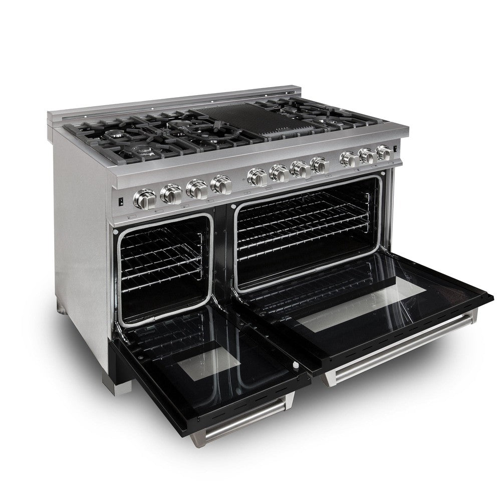 ZLINE 48-Inch 6.0 cu. ft. Dual Fuel Range with 7-Burner Gas Cooktop & 2 Electric Ovens - Satin Stainless Steel & Black Matte Doors (RAS BLM 48) | Professional Kitchen Appliance for Home Chefs & Cooking Enthusiasts