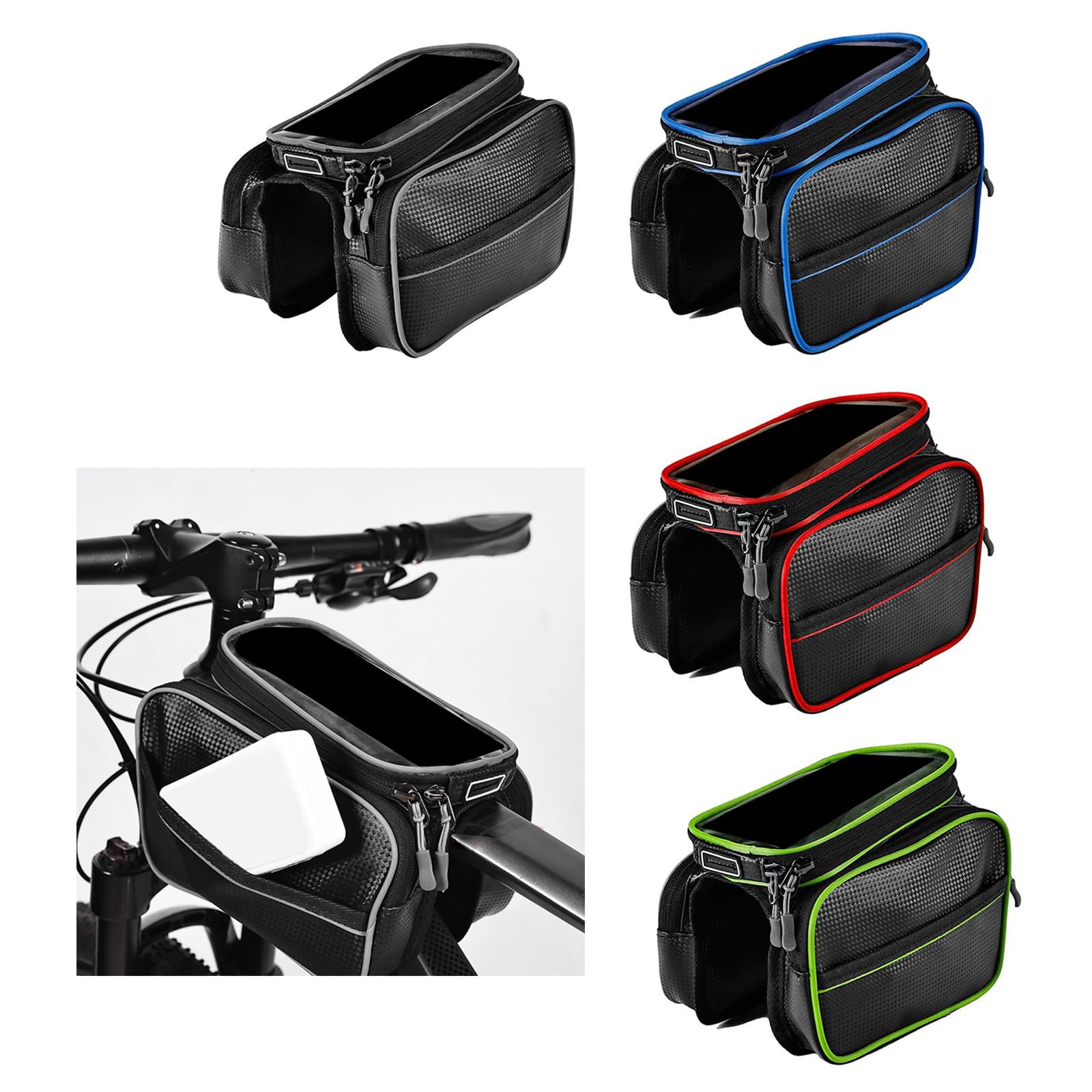 **Mountain Bike Front Frame Bag - Large Capacity Top Tube Pouch Pannier with Touch Screen Phone Holder - Perfect for Cycling, Commuting & Outdoor Adventures**