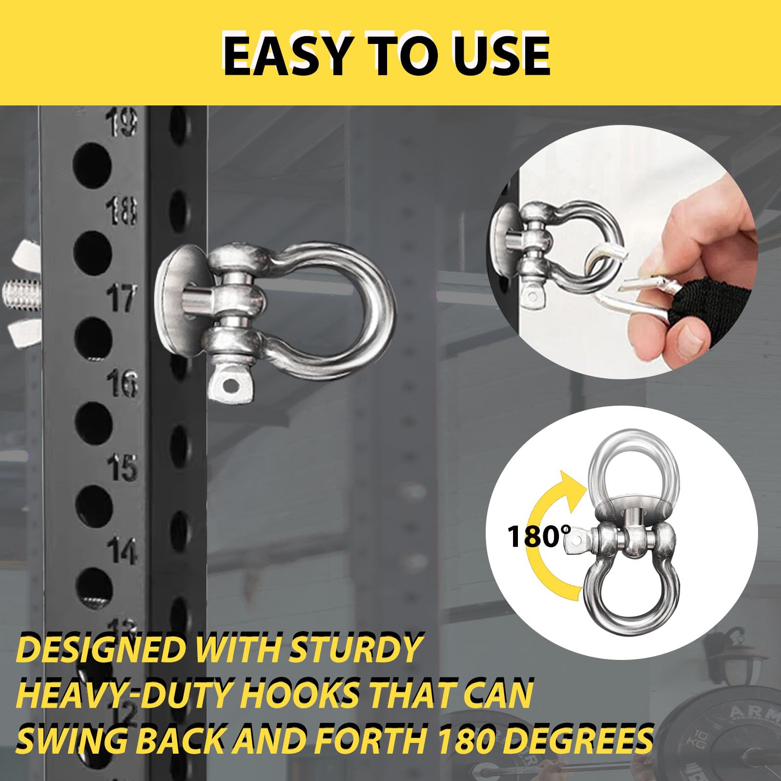 Heavy Duty Power Rack Attachments with Silicone Gaskets - Stainless Steel Resistance Band Pegs for 1-3 Inch Power Racks, O-Ring Squat Rack Accessories (2-Pack, Large) - Perfect for Home Gym Strength Training & CrossFit Workouts