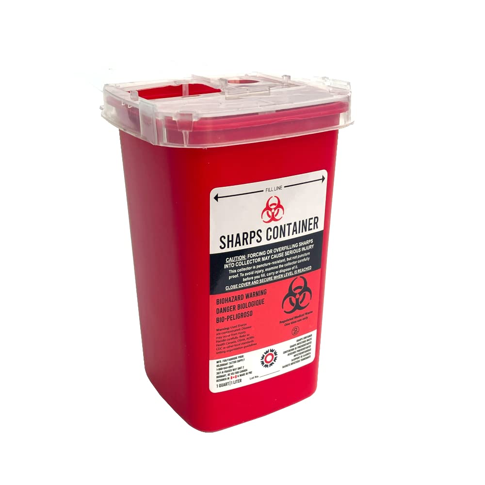 Sharps Container for Needle & Syringe Disposal - 1 Quart (1L) & 2 Quart Sizes - BPA-Free Medical Waste Bin for Professional Clinics & Home Use - Safe Diabetes, Insulin, & Tattoo Needle Disposal Solution