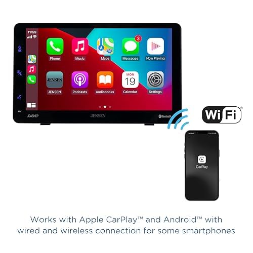 JENSEN JDASHCP 7-inch Portable Wireless Car Stereo with Apple CarPlay & Android Auto | Bluetooth Hands-Free Calling & Music Streaming | Universal Fit for Cars, Trucks, RVs & EVs | USB Input | Perfect for Road Trips, Commuting & In-Car Entertainment