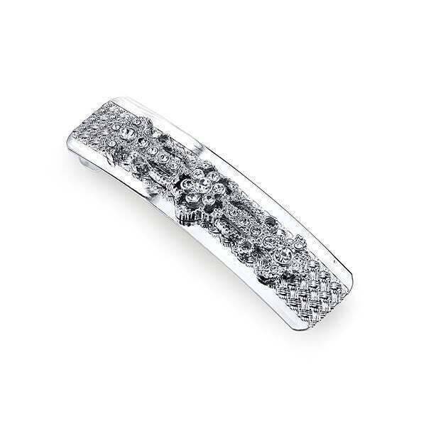 1928 Bridal Fleur De Cristal Rectangle Hair Barrette - Vintage Crystal Hair Clip for Weddings, Prom & Special Occasions - Elegant Bridal Accessory for Updos & Half-Up Hairstyles