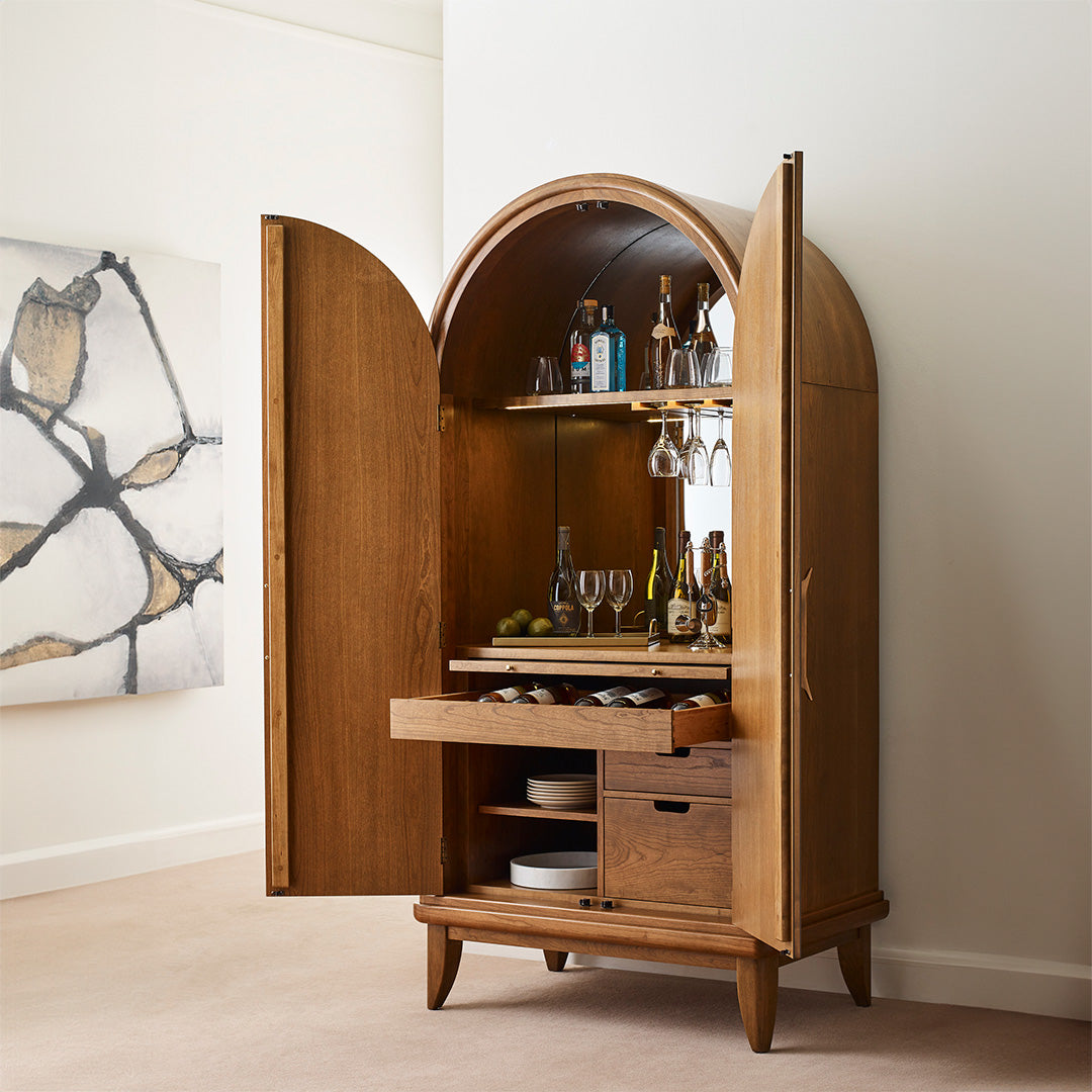 Martine Arched Bar Cabinet - Stylish Wine Storage & Home Bar Furniture for Living Room, Dining Room or Home Office Decor