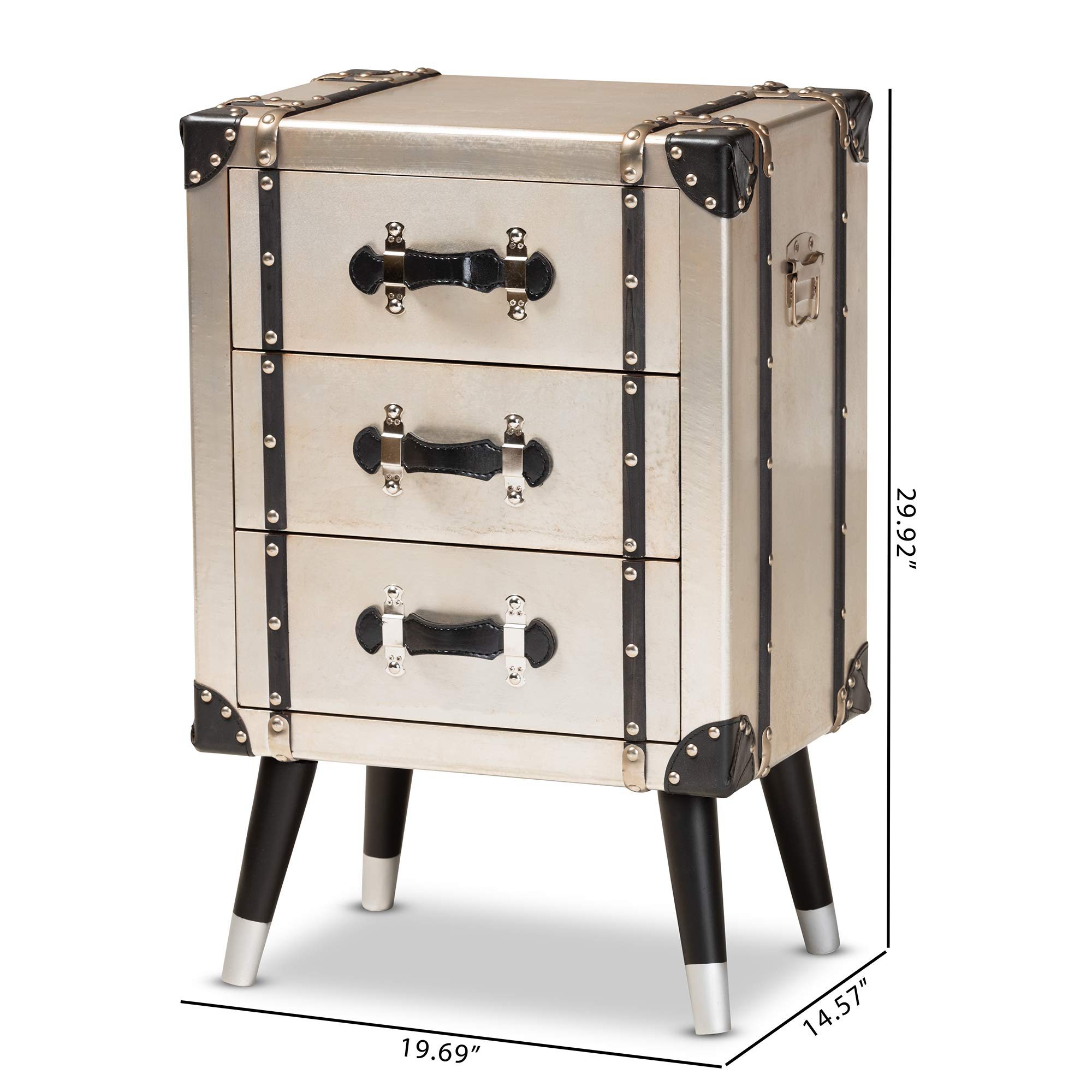 Baxton Studio Modern Nightstand - Silver & Black Bedside Table with Drawer for Bedroom Furniture | Perfect for Small Spaces, Apartments & Guest Rooms