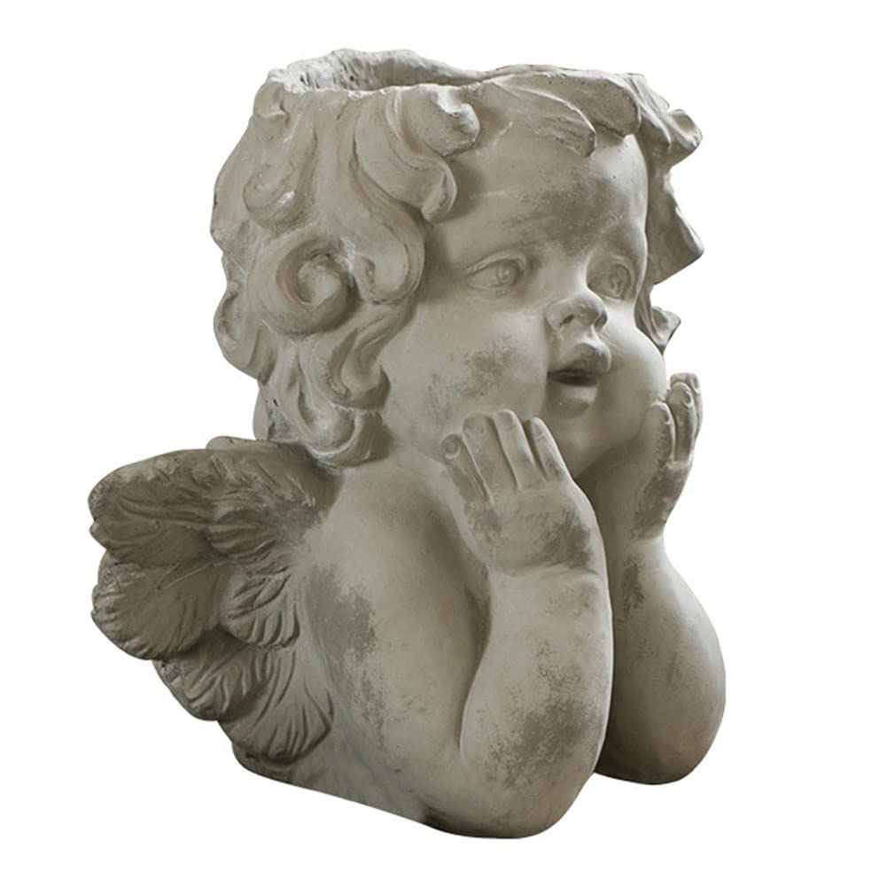 Hand-Carved Angel Statue Flower Pot with Drainage Hole - Perfect for Succulents, DIY Planters, Pen Holders & Speaker Stands - Unique Gift for Kids, Parents & Friends - Ideal for Home Decor, Office Desk & Garden Display