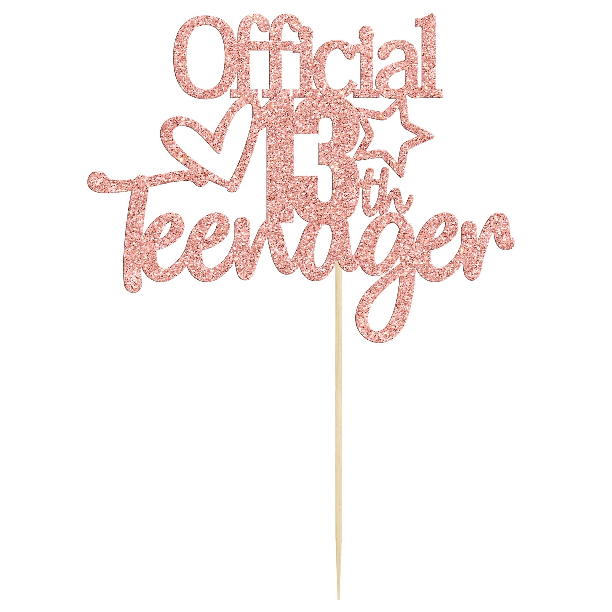 Rose Gold Glitter 'Officially A Teenager' 13th Birthday Cake Topper - Elegant Teen Cake Decorations for 13th Birthday Party Supplies | Perfect for Sweet 16, Quinceañera & Milestone Celebrations