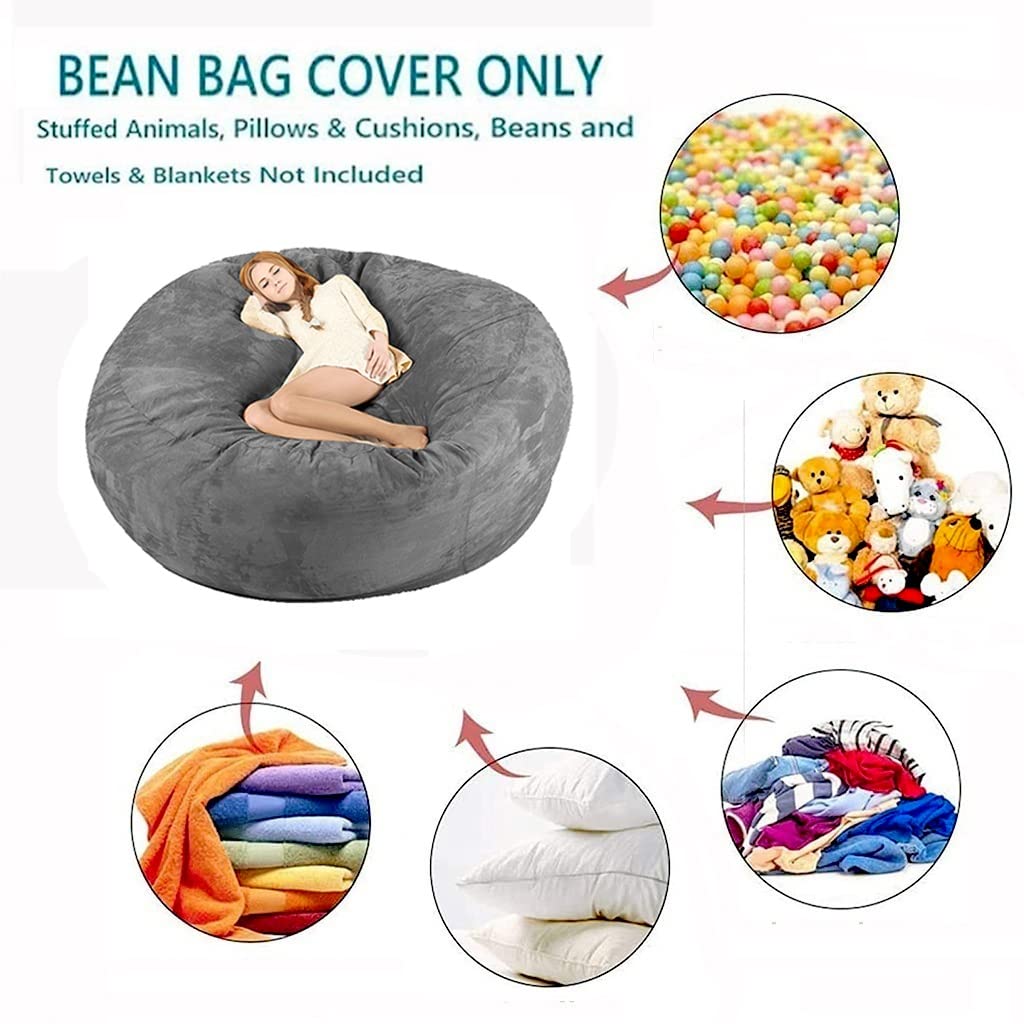 7ft Giant Bean Bag Chair for Adults - Luxurious Oversized Memory Foam Bean Bag Sofa, Dark Gray, Perfect for Organizing Kids' Plush Toys & Relaxing in Living Room, Bedroom or Game Room