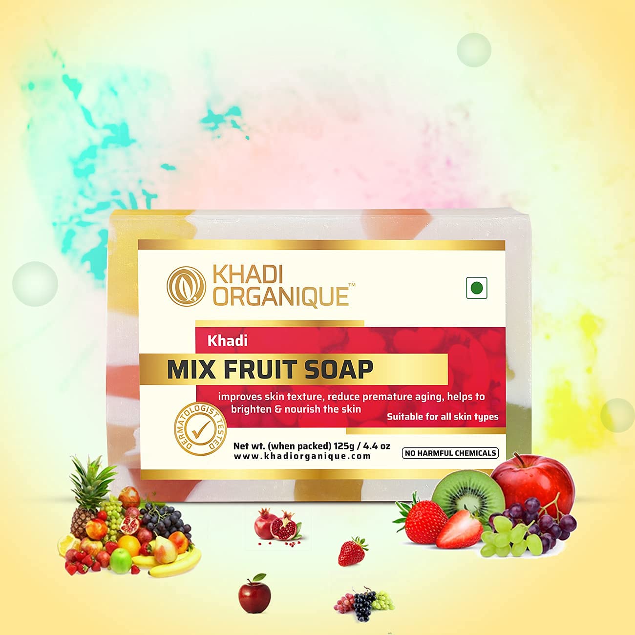 Organic Khadi Jasmine & Mixed Fruit Herbal Soap Combo - Pack of 4 | Natural Skin Care for Dry & Sensitive Skin | Perfect for Daily Use, Gift Sets & Spa Days