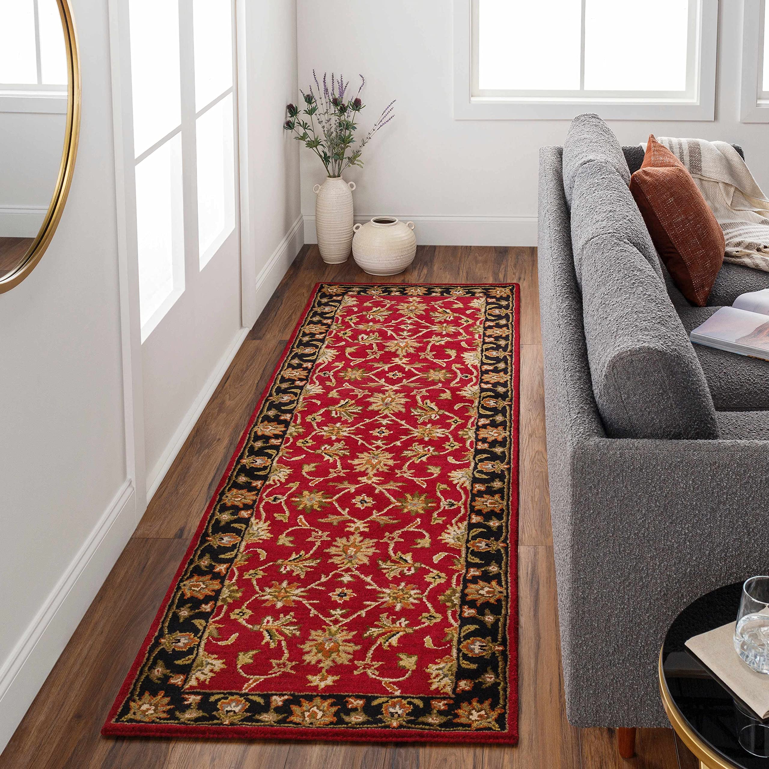 Hauteloom Porthcawl Wool Area Rug for Living Room & Bedroom - Traditional Design in Black, Brown, Red - 2' x 3' - Soft & Durable Floor Decor for Cozy Home Spaces
