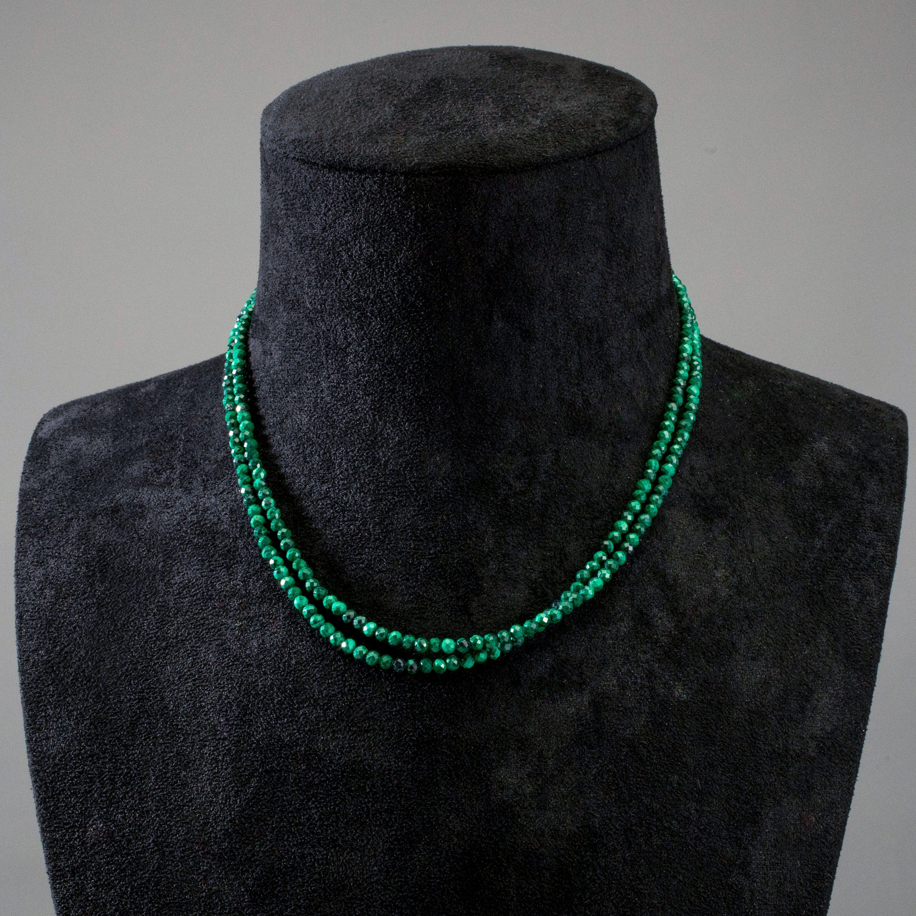 3mm Genuine Malachite Faceted 31 Necklace & Multi-Wrap Bracelet Set - Healing Crystal Jewelry for Women, Boho Chic Style, Perfect for Meditation, Yoga, and Spiritual Gifts