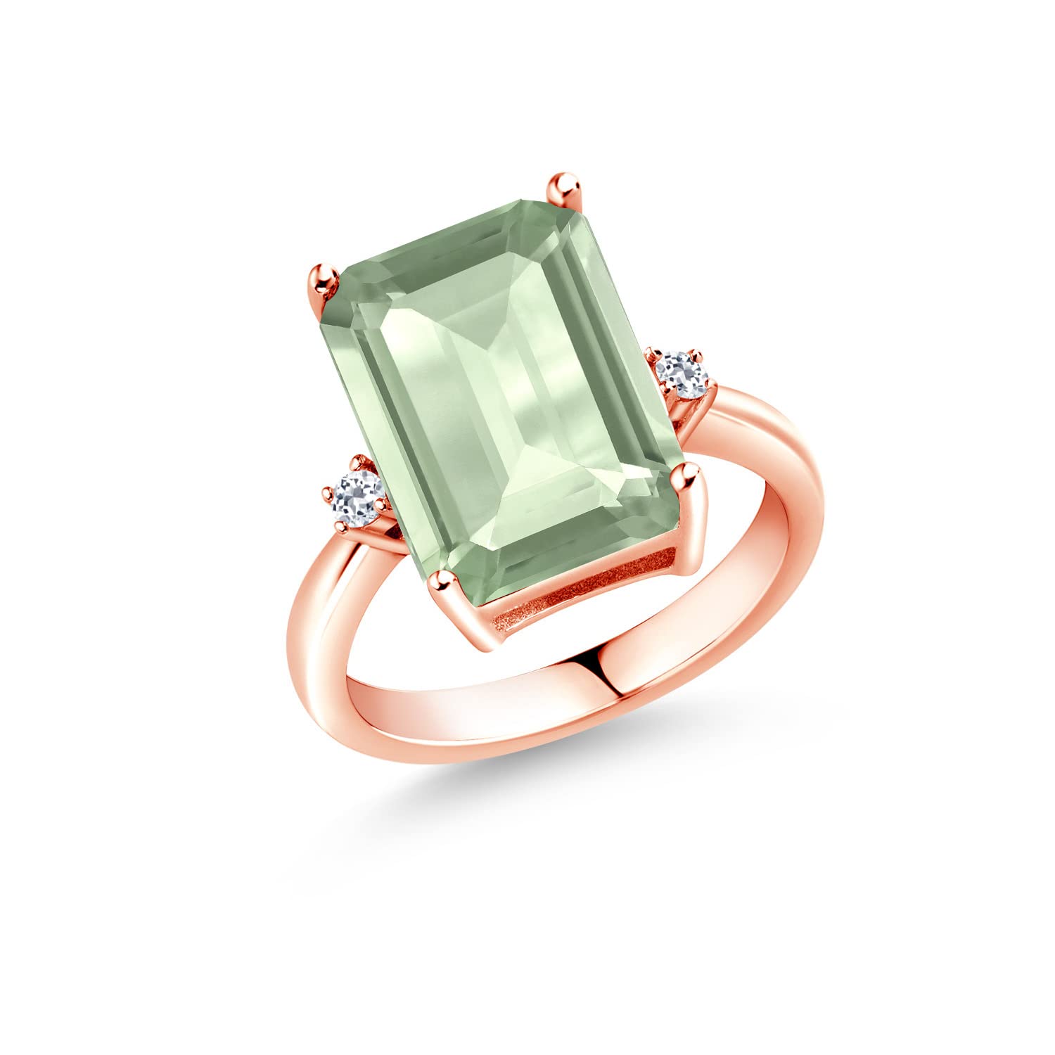 6.68 Ct Natural Green Prasiolite & White Topaz Octagon Cut 18K Rose Gold Plated Silver Ring for Women | Elegant Jewelry Gift for Anniversary, Birthday & Special Occasions