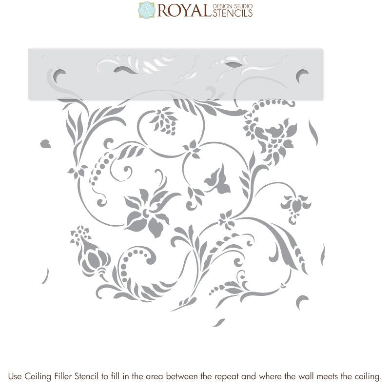 Flourish Allover Wall Stencil - DIY Home Decor Painting Template for Creative Wall Art & Accent Designs - Perfect for Bedrooms, Living Rooms, and Nursery Decor