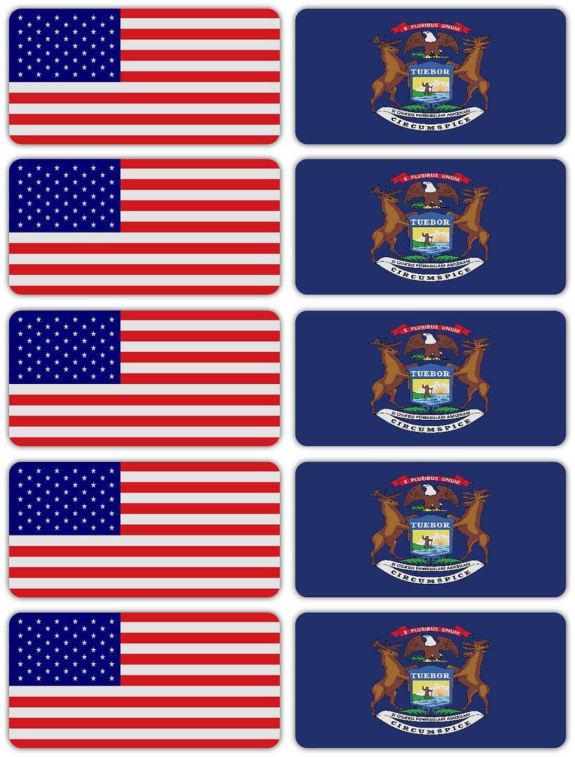 3M Reflective Michigan & US Flag Stickers (10-Pack) - High Visibility Safety Decals for Hard Hats, Laptops, Bikes & Toolboxes - Perfect for Night Safety, Work Gear & Vehicle Identification