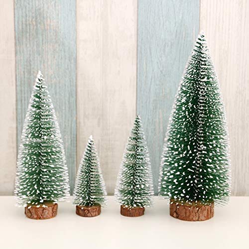 Mini Christmas Tree Set - 4 Sizes Artificial Bottle Brush Trees with LED String Lights for Holiday Home Decor, Xmas Party Tabletop Display & Winter Village Scenes