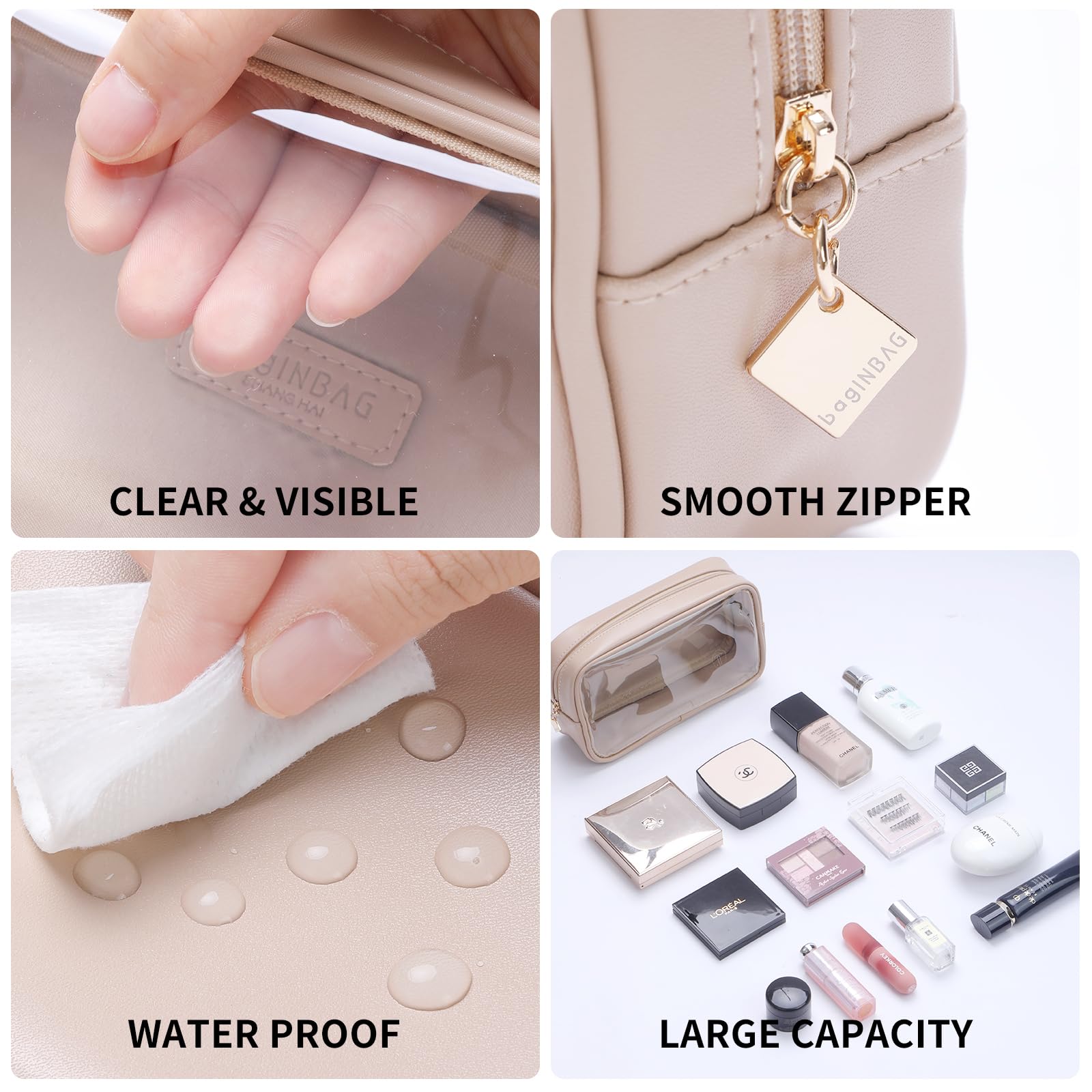Clear Small Makeup Bag for Women - Travel Cosmetic Organizer with Zipper - Perfect for Purse, Toiletries & Accessories Storage (White) | Ideal for Travel, Gym & Daily Essentials Organization
