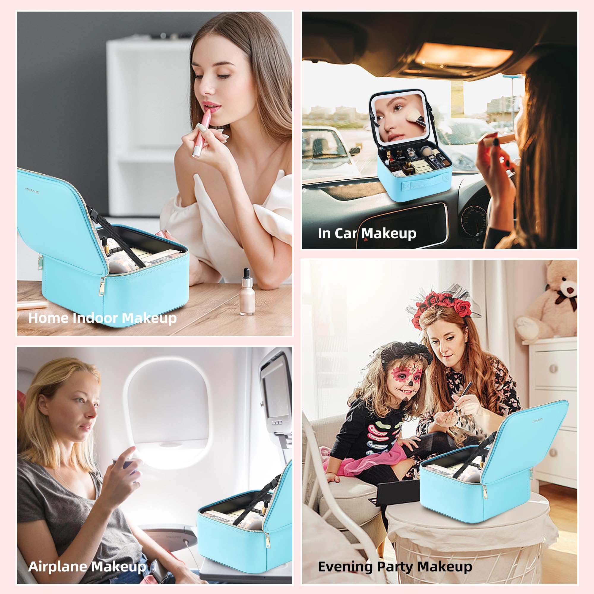 LED Makeup Travel Bag with Lighted Mirror - Portable Cosmetic Organizer for Brushes & Makeup Storage - Perfect Gift for Women - Ideal for Travel, Home & Professional Use