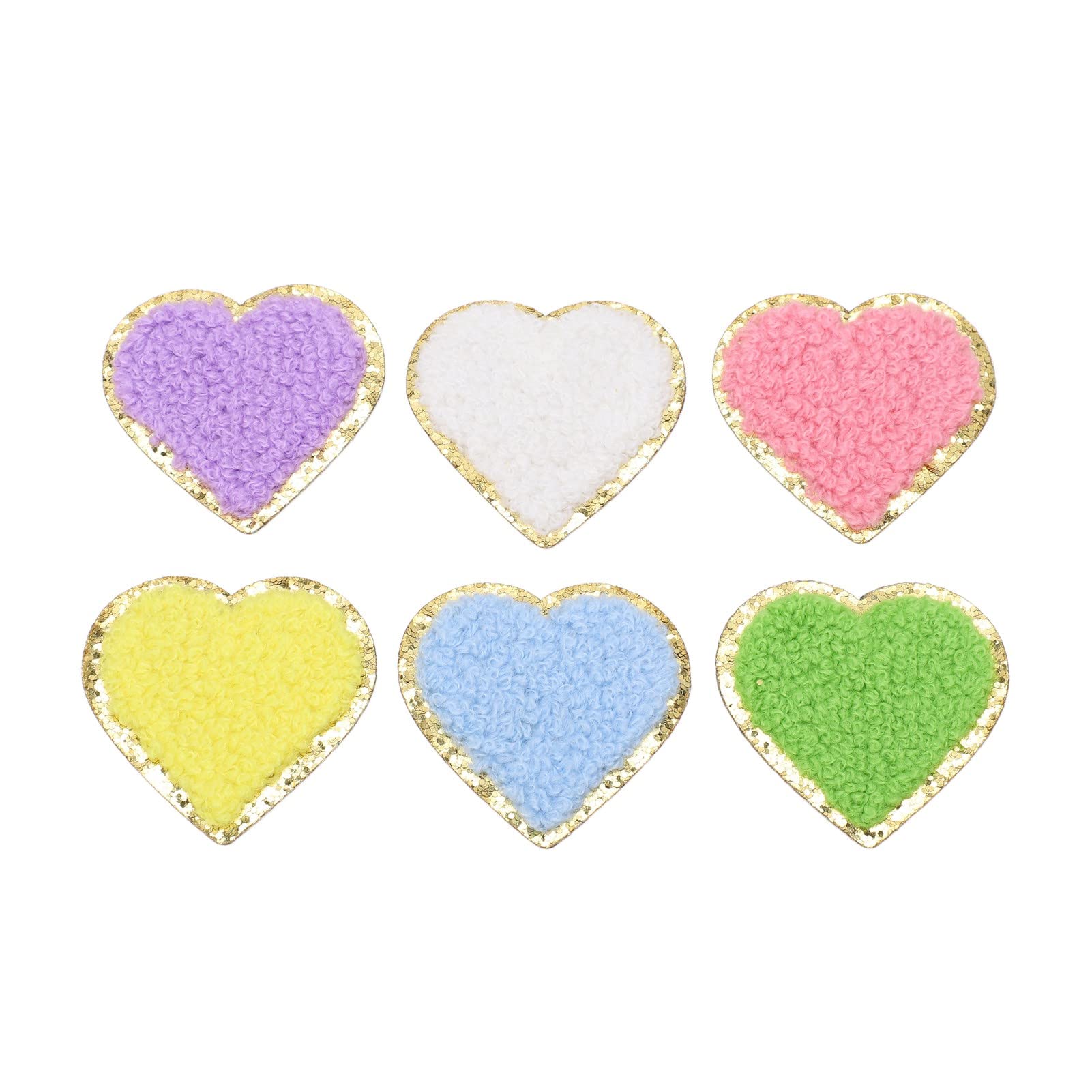 6pcs Heart Shaped Iron On Patches - DIY Embroidered Applique for Jeans, Shirts, Backpacks & Wallets - Random Color Cotton Craft Supplies with Golden Stroke - Perfect for Customizing Denim Jackets, Bags & DIY Gifts