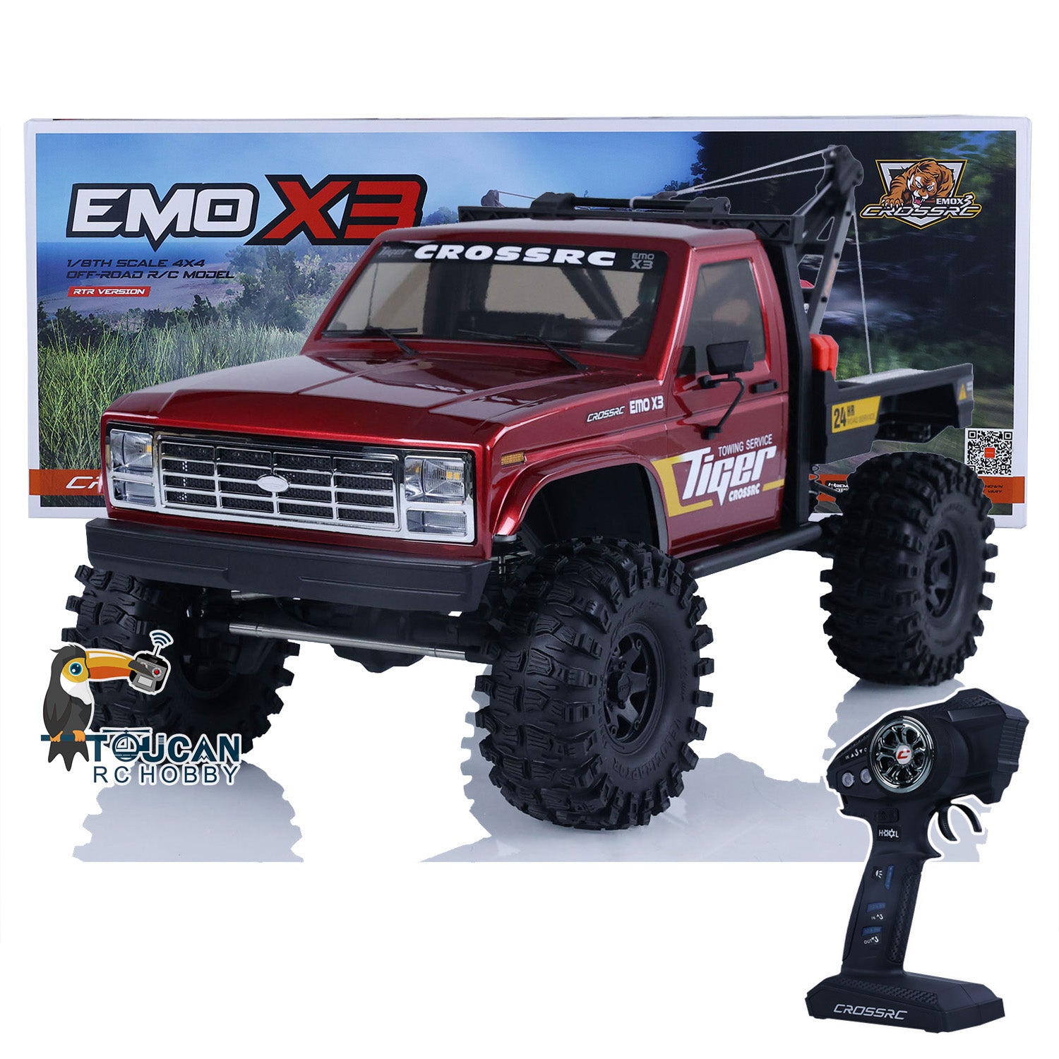 CrossRC EMO X3 1/8 Scale 4WD RC Towing Rescue Truck - 4x4 Remote Control Crawler with LED Light System & 2-Speed Transmission - Off-Road Adventure & Emergency Simulation Vehicle