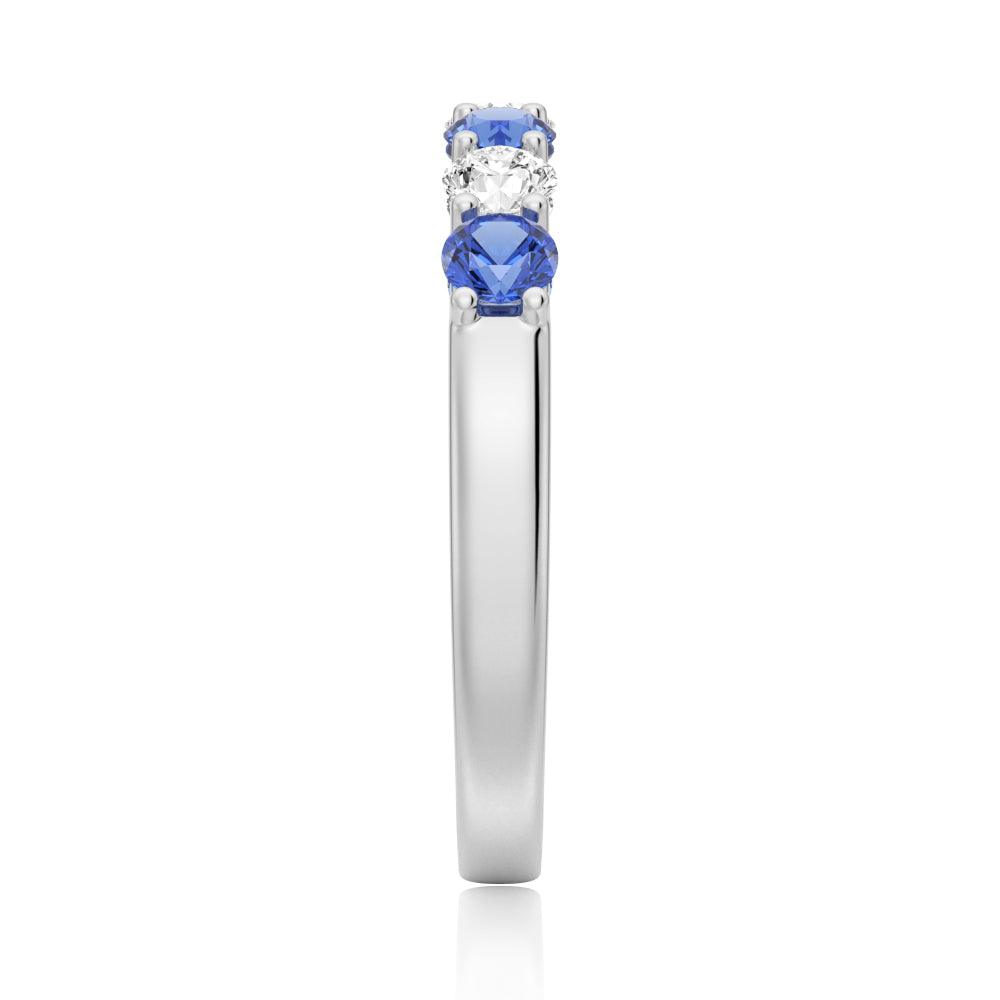 Blue Sapphire and Moissanite Anniversary Band Ring for Women - Elegant Wedding Jewelry Gift for Her, Perfect for Anniversaries, Engagements & Special Occasions