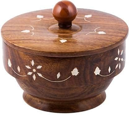 Handmade Sheesham Wood Decorative Bowl with Lid - 4 Inch Multi-Purpose Dry Fruit, Dessert & Salad Serving Bowl - Modern Kitchen & Dining Table Decor - Perfect for Parties, Gifting & Home Organization