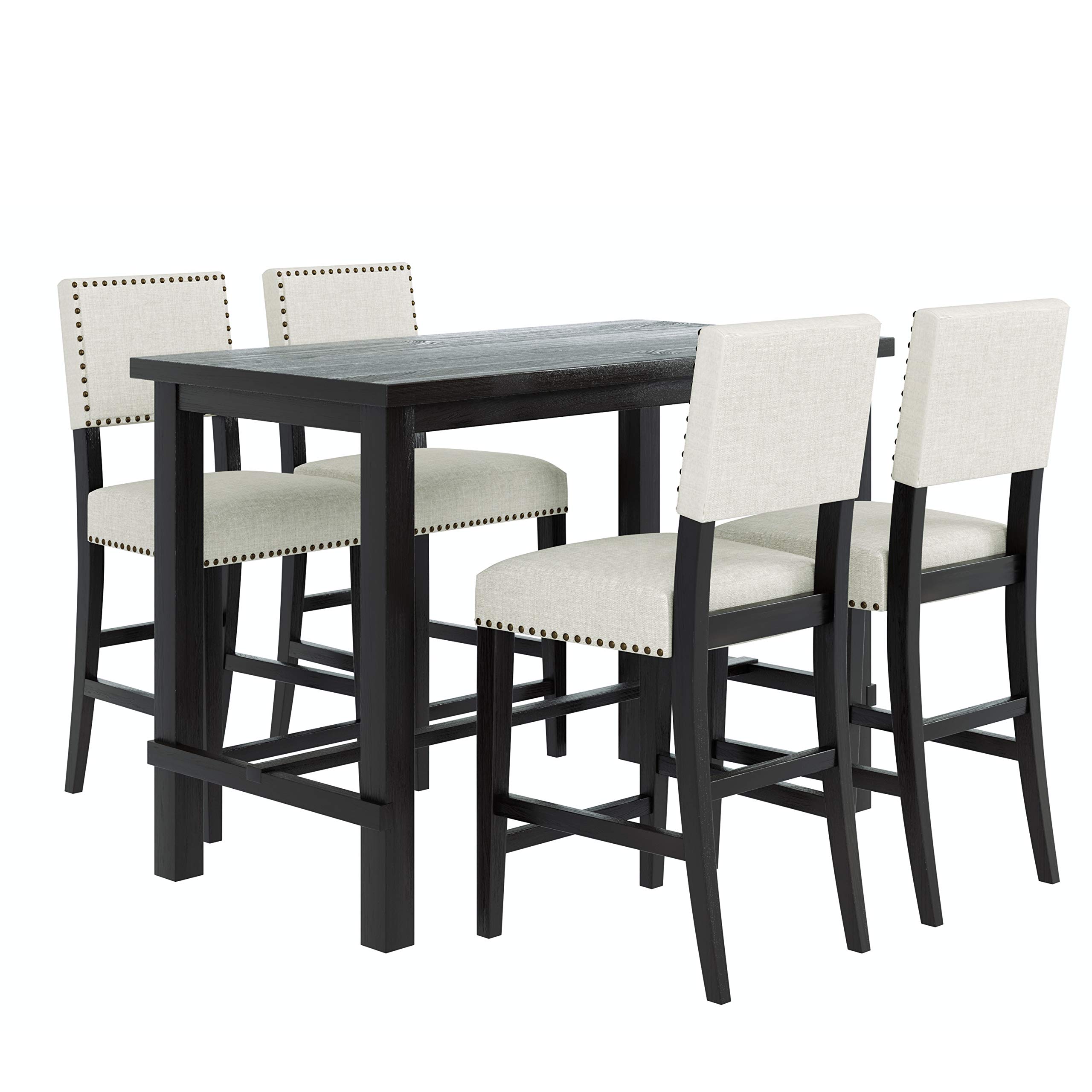 Harper & Bright Designs 5-Piece Wooden Rectangular Counter Height Dining Table Set with 4 Upholstered Chairs - Classic Elegant Kitchen Furniture in Espresso & Beige | Perfect for Small Spaces, Breakfast Nooks, and Modern Farmhouse Dining Rooms