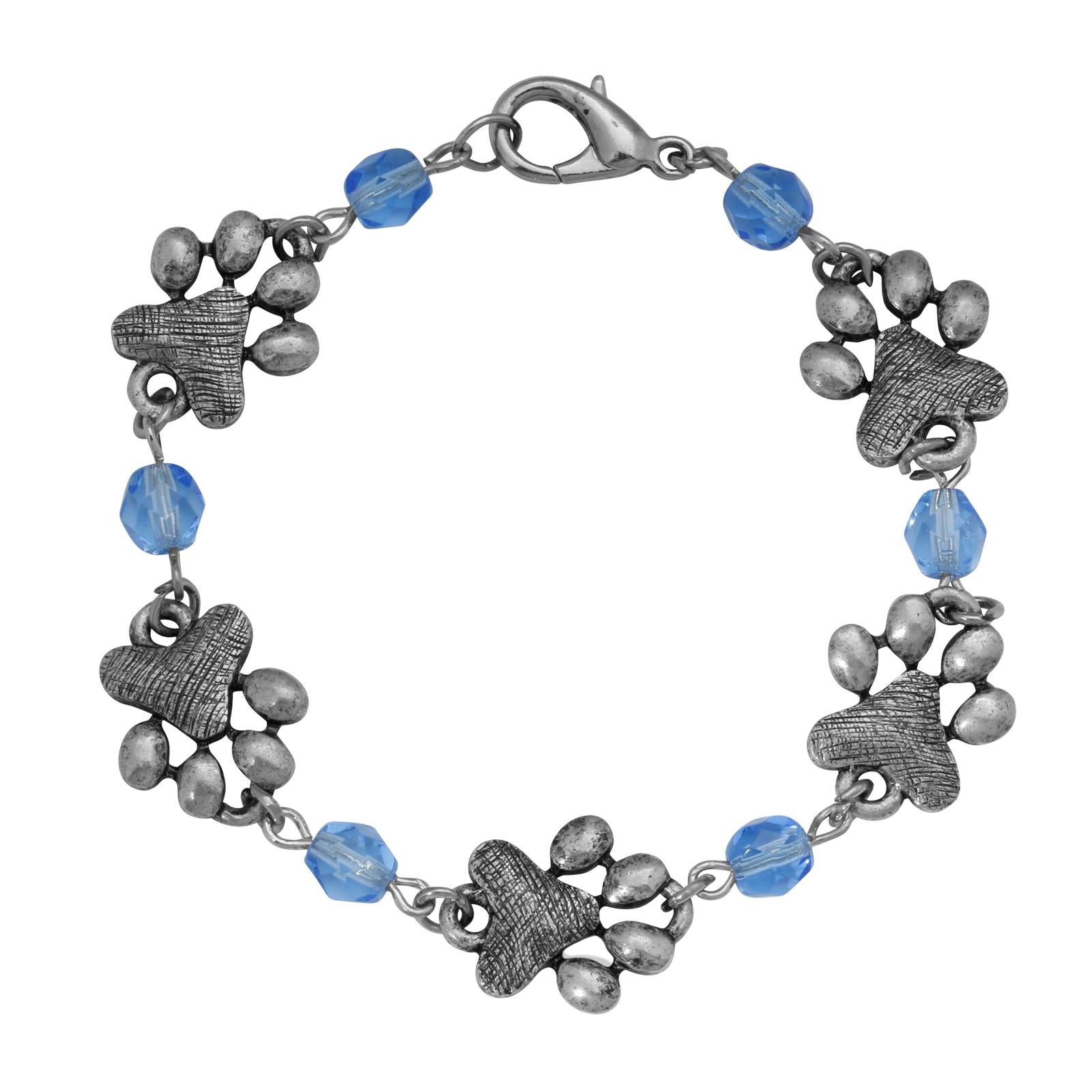 1928 Jewelry Paws & Light Sapphire Blue Glass Bead Bracelet - Vintage Inspired Dainty Charm Bracelet for Women - Perfect for Parties, Weddings & Everyday Wear