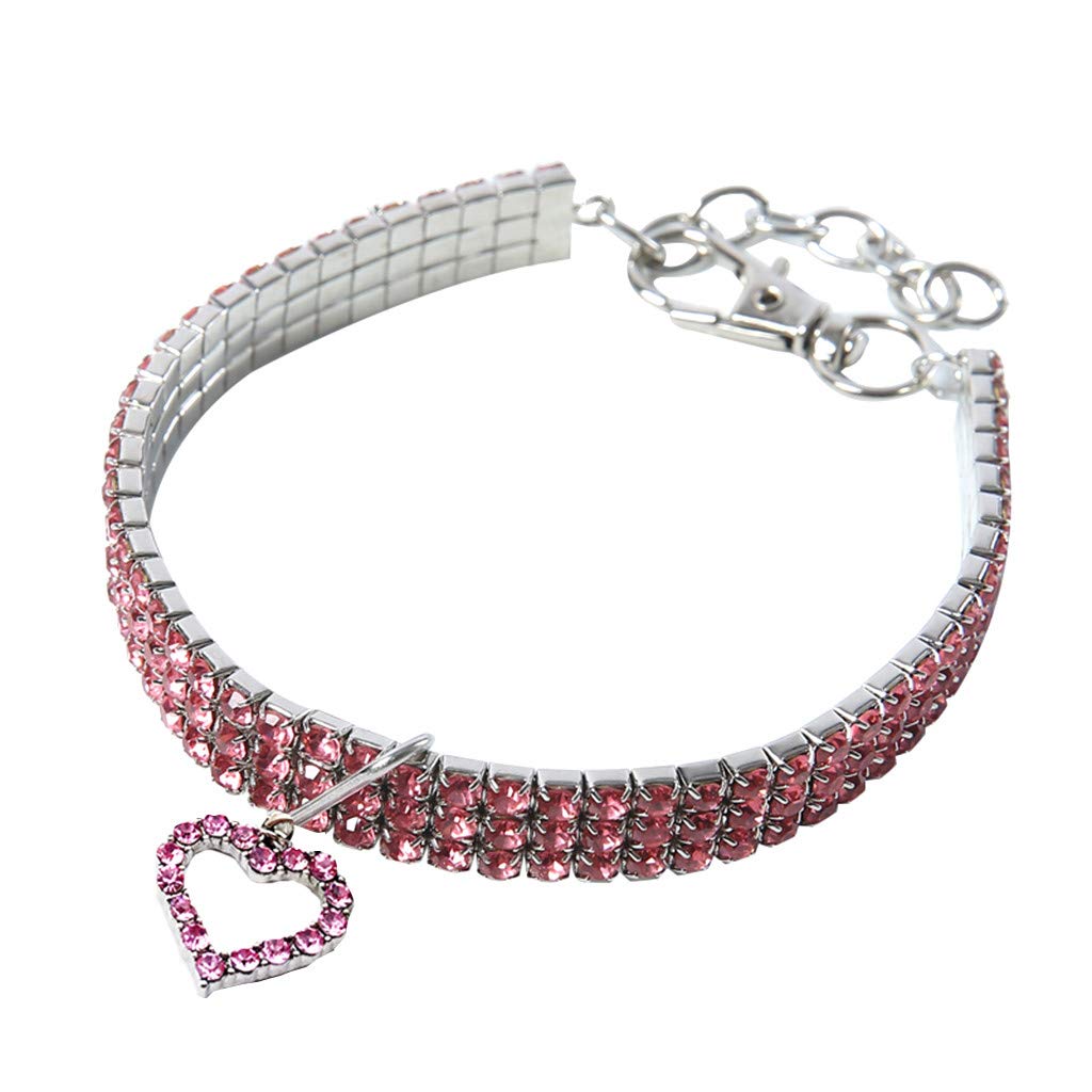 Sparkling Rhinestone Dog Collar with Heart Charm - Pink Small Pet Necklace for Dogs, Perfect for Birthday Parties & Special Occasions