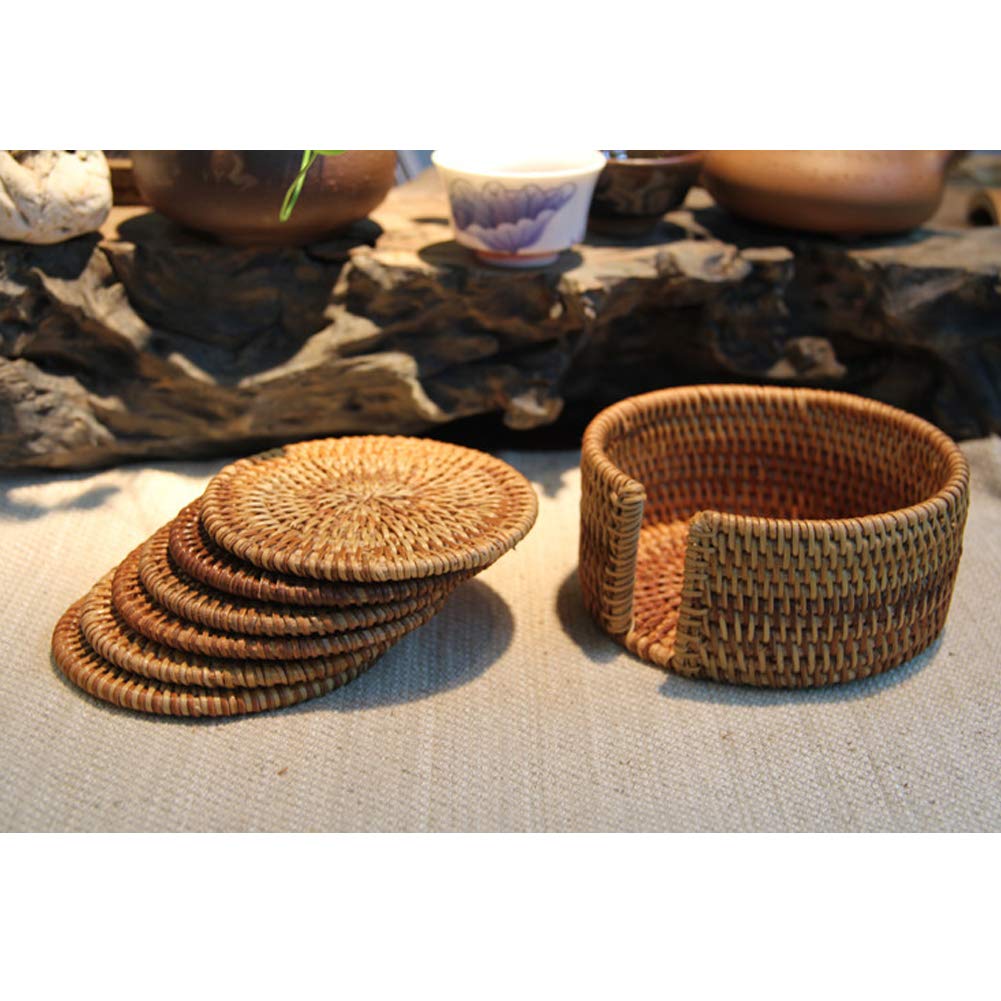 Boshiho Rattan Coasters Set of 6 - Insulated Hot Pads for Kitchen & Office