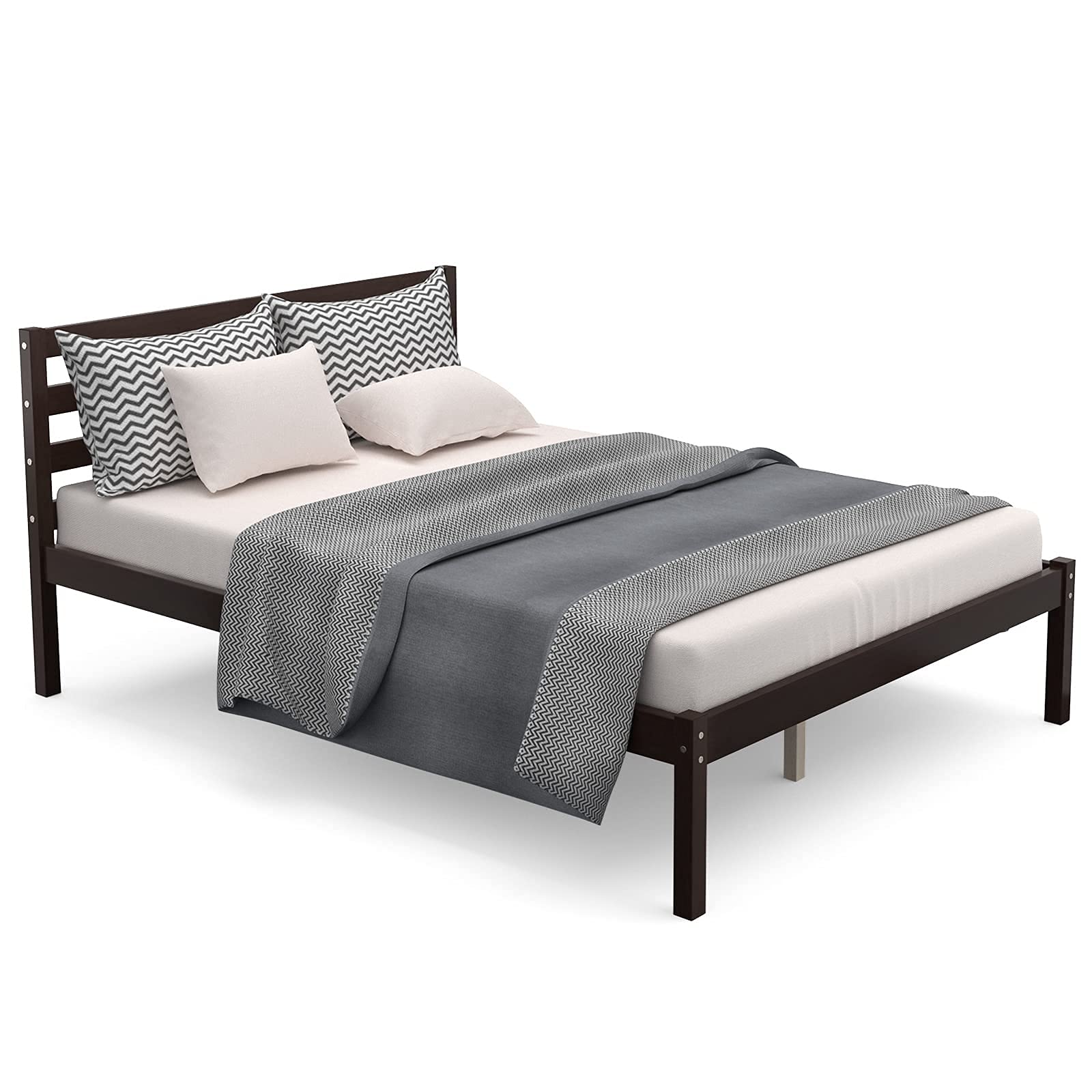 Giantex Full Size Wood Platform Bed Frame with Paneled Headboard - Sturdy Wood Slat Support, No Box Spring Needed, Espresso Finish - Perfect for Modern Bedrooms, Guest Rooms & Dorm Rooms