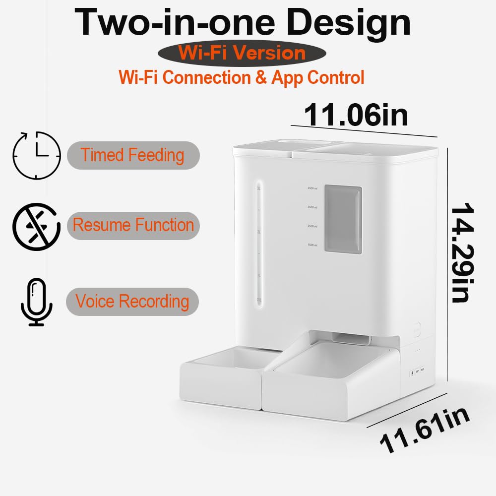 Smart WiFi Pet Feeder and Water Dispenser 2-in-1 Set - Automatic Cat & Dog Food Dispenser with App Control for Home, Travel, and Office Use