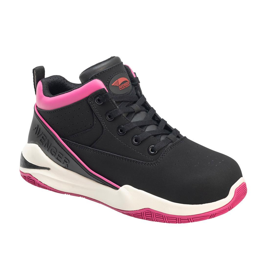 Reaction Women's Aluminum Toe Work Boots - Black & Pink Safety Shoes for Construction, Warehouse & Outdoor Work | Lightweight Steel Toe Boots for Women