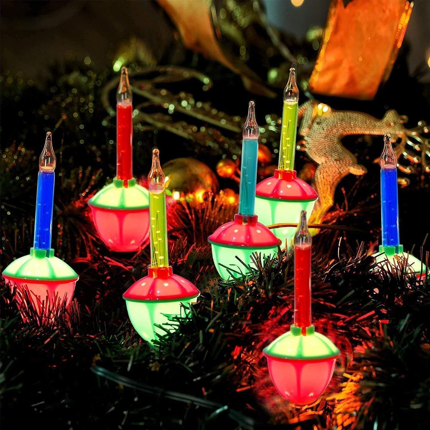 Vintage 11Ft Multicolor Bubble Lights with 8 LED Bulbs (1 Spare) - Colorful Christmas Tree Lights for Holiday, Patio, Fireplace, and Home Decor - Indoor Outdoor Waterproof Fairy String Lights